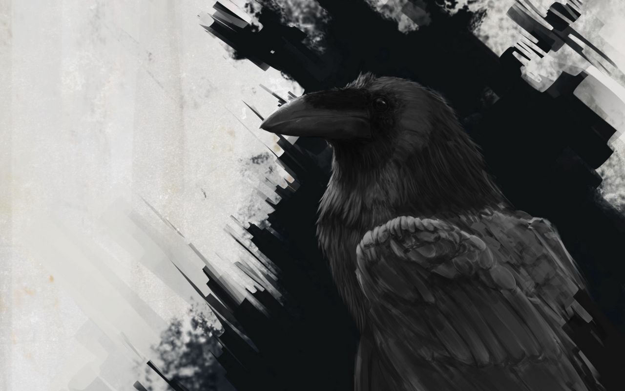 Download wallpaper 1280x800 raven, bird, art, black, lines widescreen 16:10 HD background