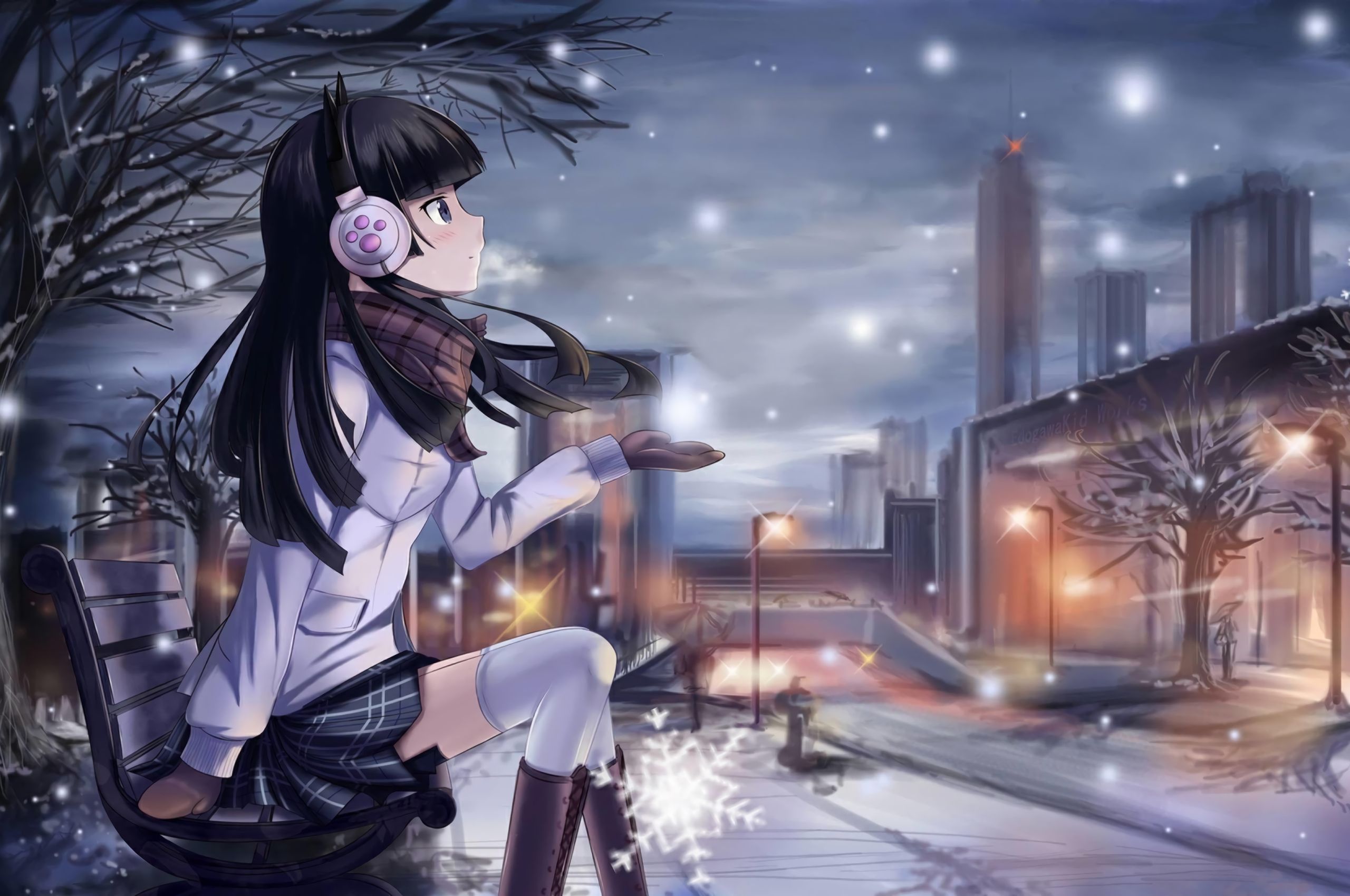 Anime Girl Winter Night 5k Chromebook Pixel HD 4k Wallpaper, Image, Background, Photo and Picture