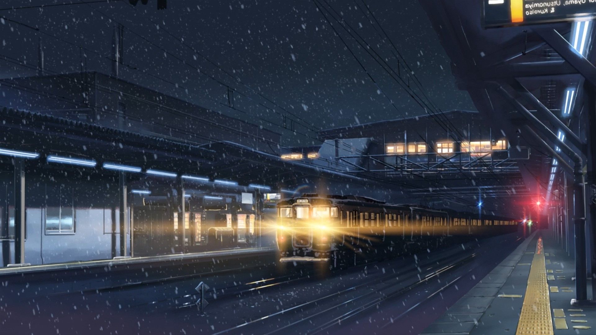 1920x1080 anime winter lights train station train snow night 5 centimeters per second makoto shinkai wallpaper JPG 327 kB