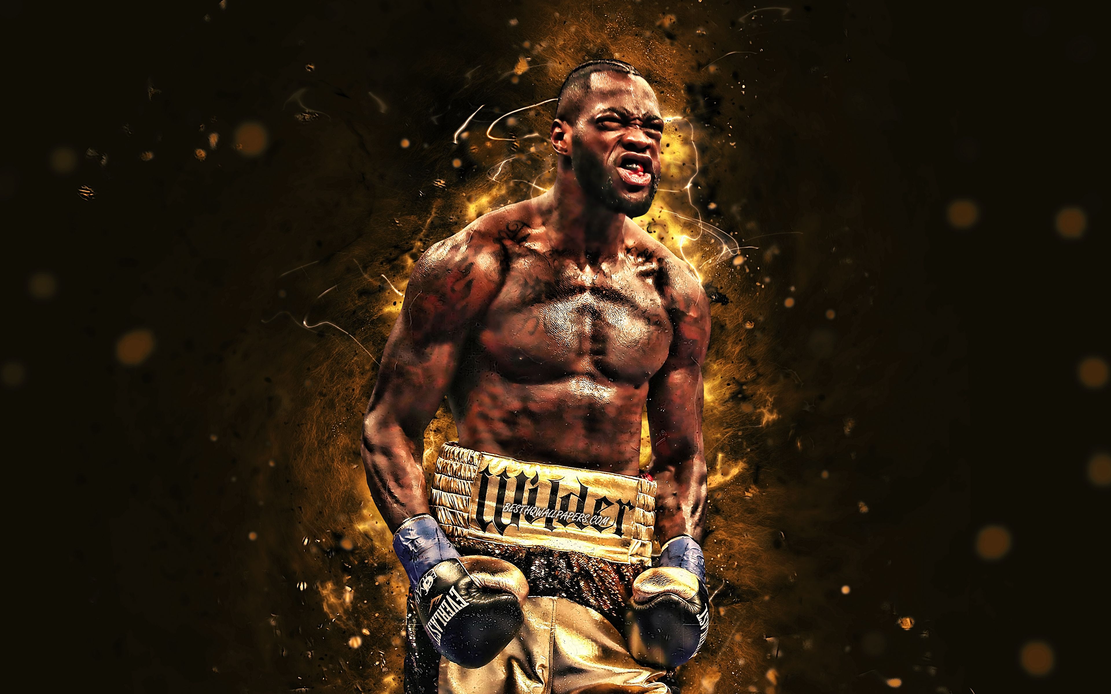 Download wallpaper Deontay Wilder, 4k, brown neon lights, american boxers, WBC, Deontay Leshun Wilder, boxers, Deontay Wilder 4K for desktop with resolution 3840x2400. High Quality HD picture wallpaper