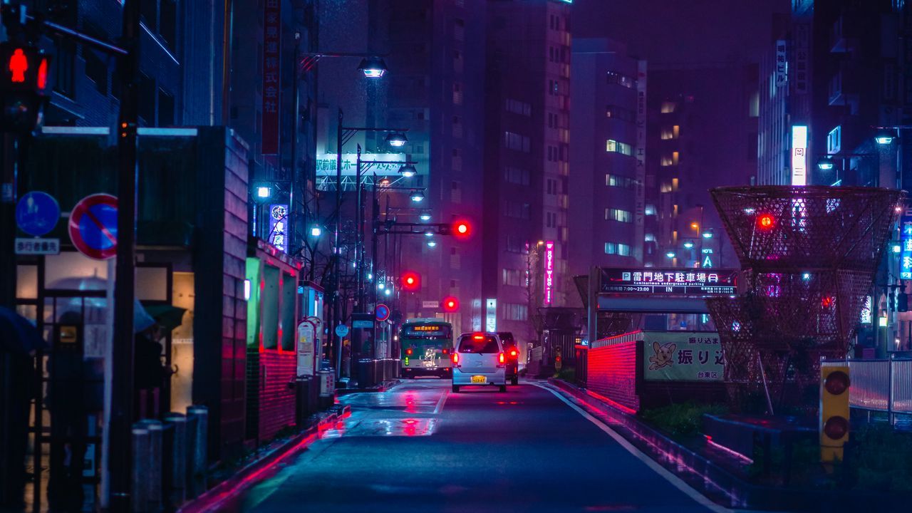 Wallpaper street, night city, neon, road, cars hd, picture, image