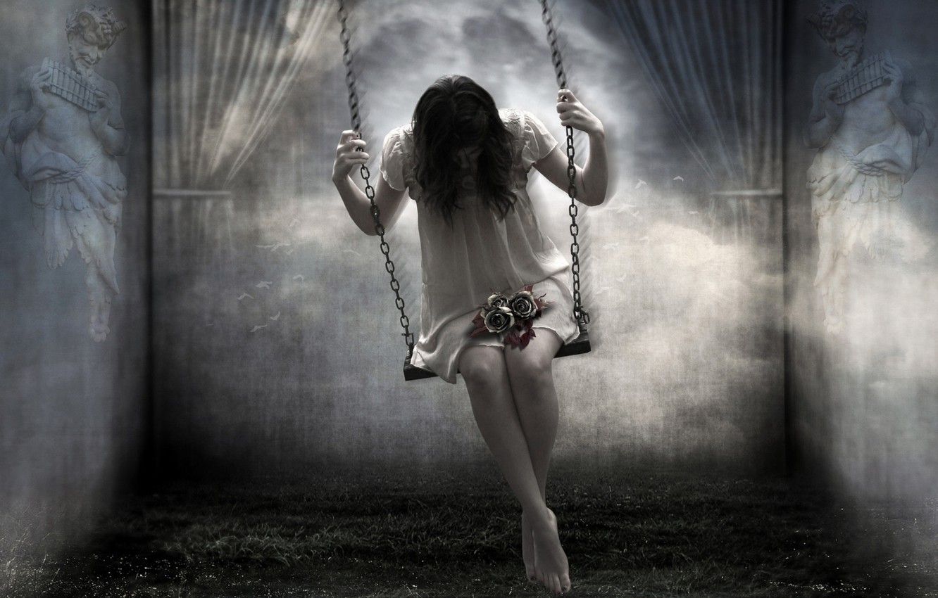 Photo Wallpaper Girl, Swing, Horror Ghostly HD Wallpaper