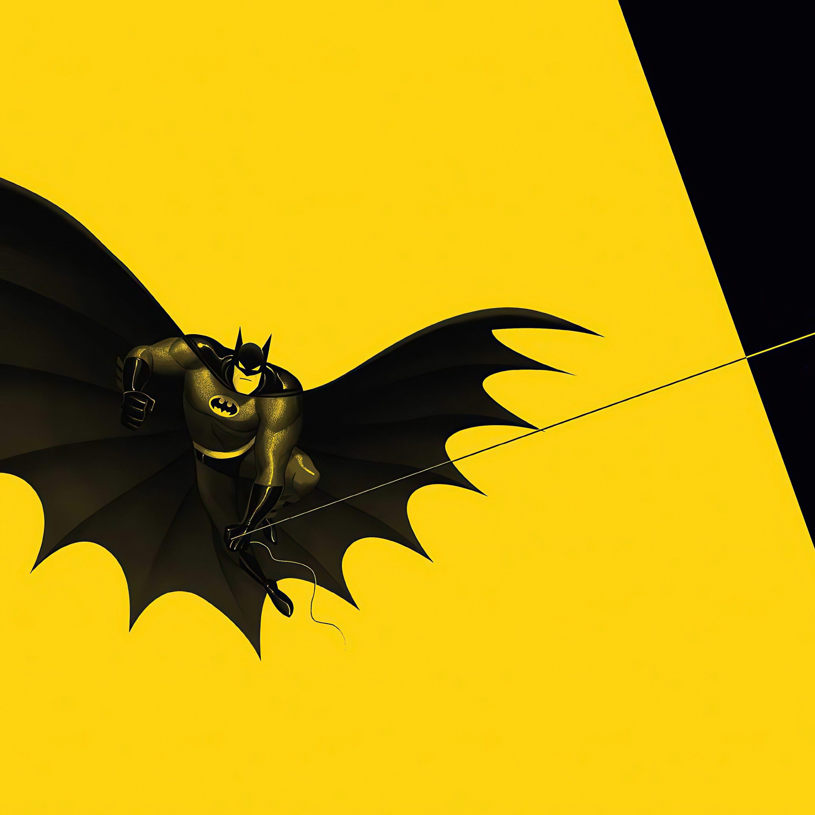 Batman Wallpaper 4K, Minimal art, Yellow background, Black, Minimal