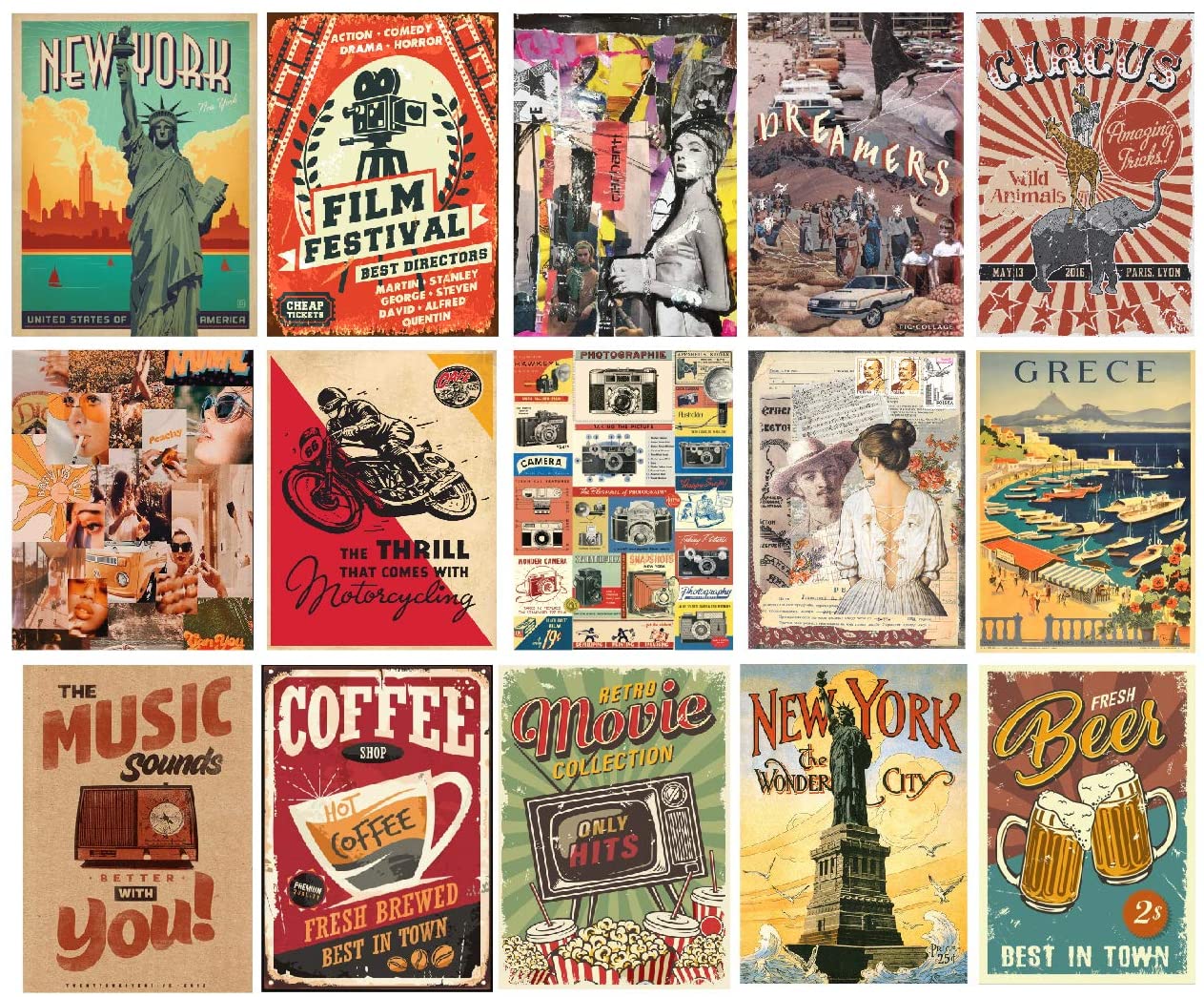 HK Studio Retro Stickers, Vintage Postcards. Self Adhesive Vinyl Decal Indie Decor For Room Aesthetic 90s. Indie Room Decor Aesthetic Collage Kit For Wall. Old School, 90s Room Decor