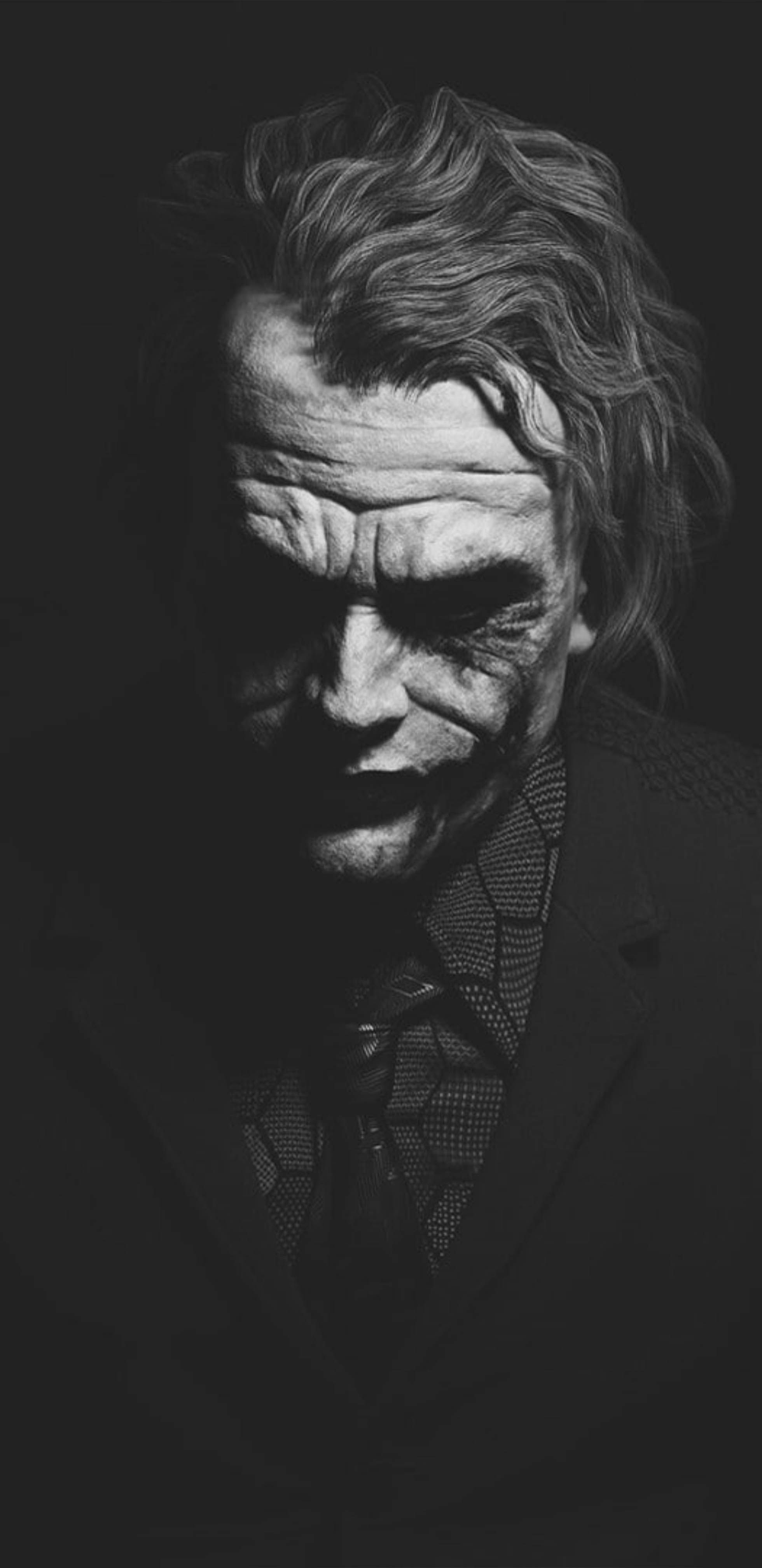 Heath Ledger Joker Black & White Dark Background 4K, 5K, 8K, Desktop & Mobile Background Wallpaper