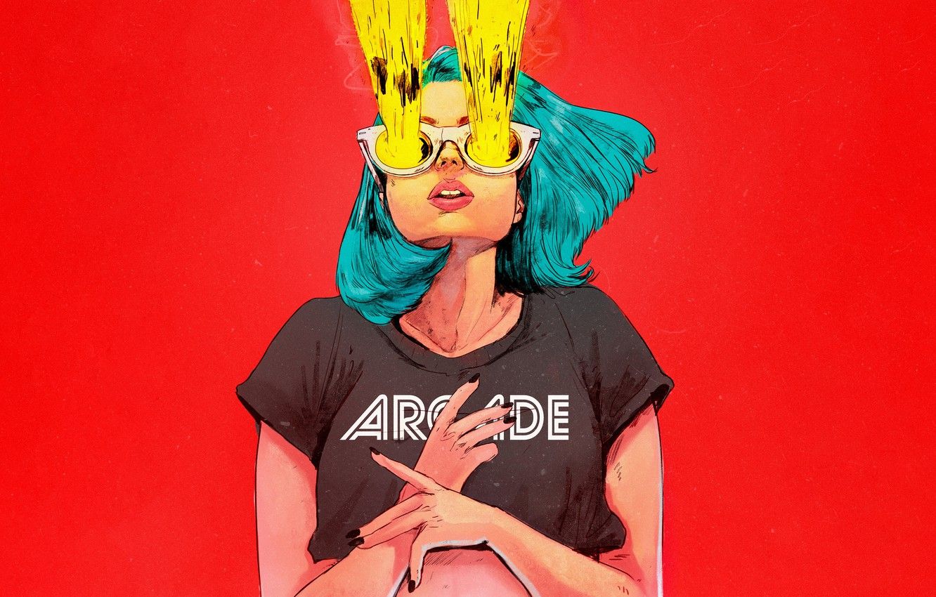 Wallpaper Minimalism, Glasses, Light, Style, Girl, Rays, Background, Art, 80s, Style, Illustration, Minimalism, 80's, Synth, Retrowave, Synthwave image for desktop, section минимализм