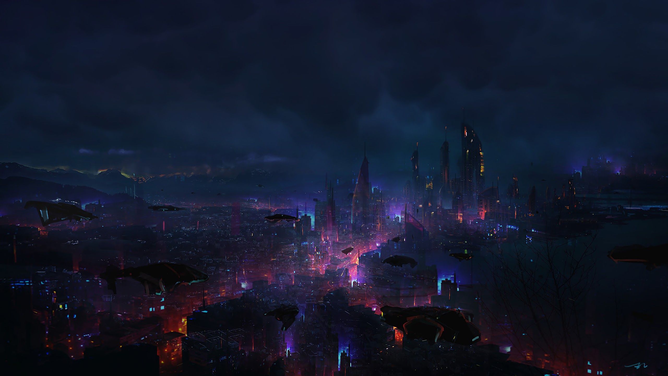 Cyberpunk City Night Scenery Sci Fi 4K Wallpaper