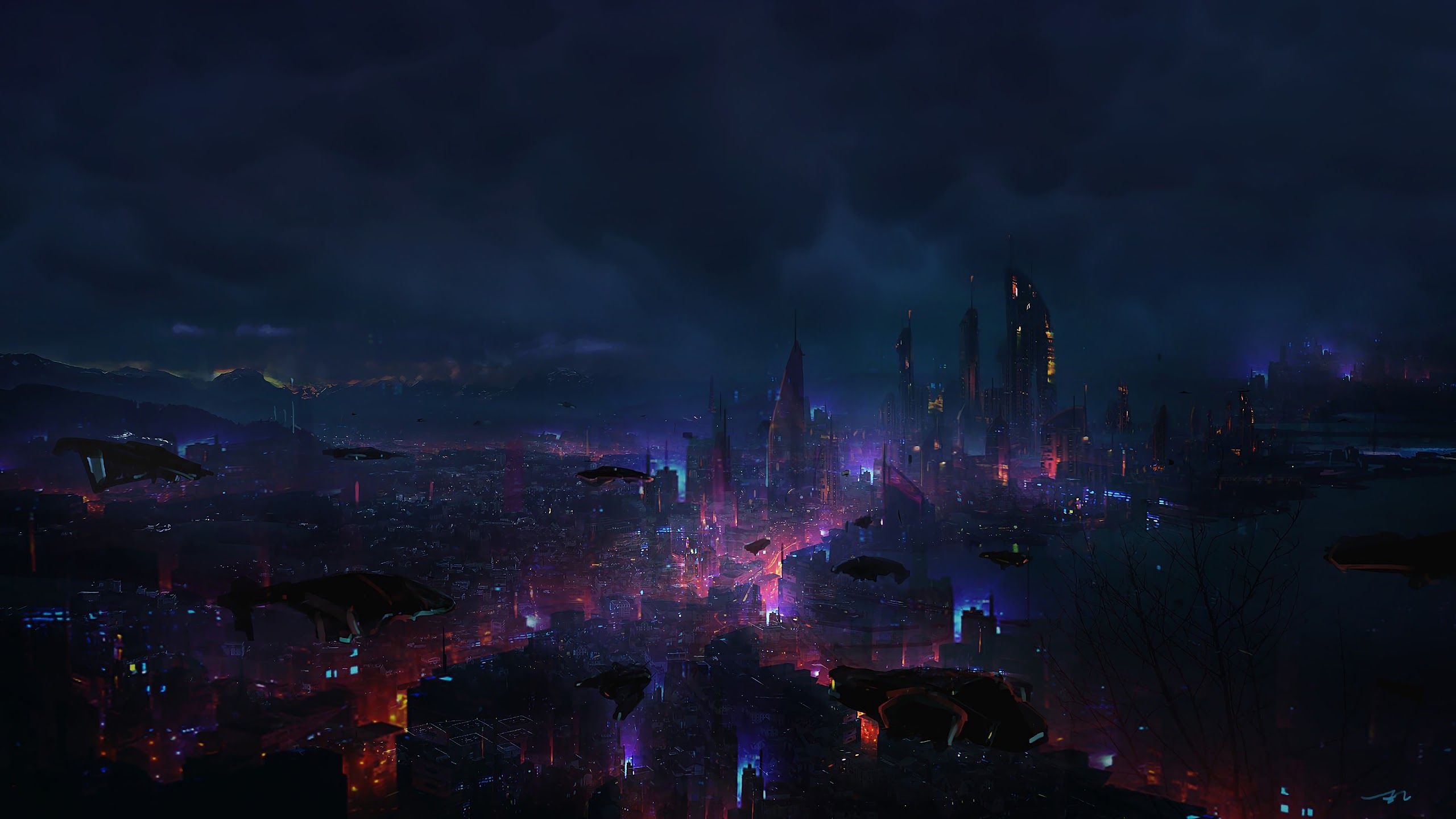Cyberpunk City Night Scenery Sci Fi 4K Wallpaper