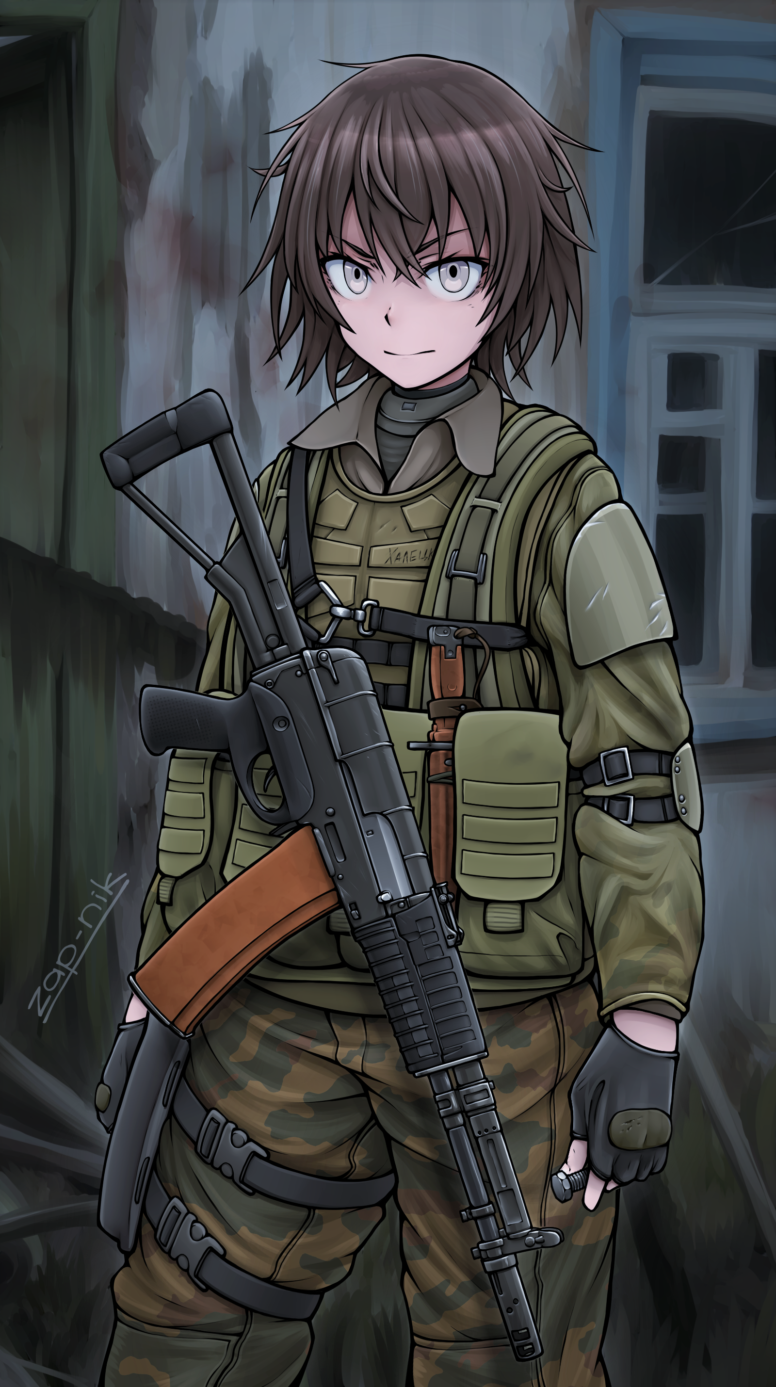 Fondos de pantalla, Chicas anime, militar, Pantalla de retrato, arma, Anime, Ametralladora, pelo oscuro, en pie, camuflaje 1600x2860 de pantalla