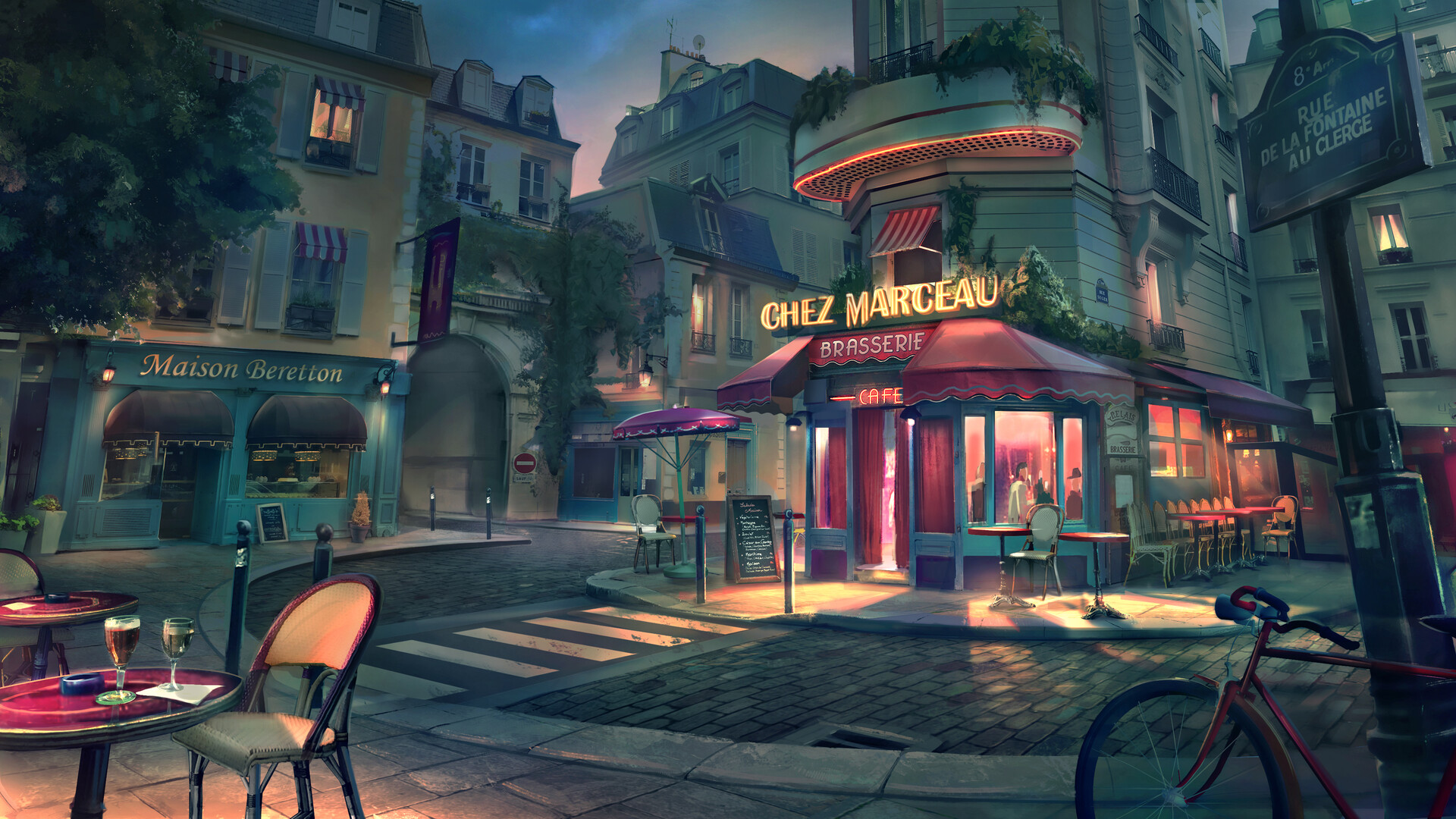 Paris street / apartment, Robin Lhebrard. Anime scenery wallpaper, Anime scenery, Anime places