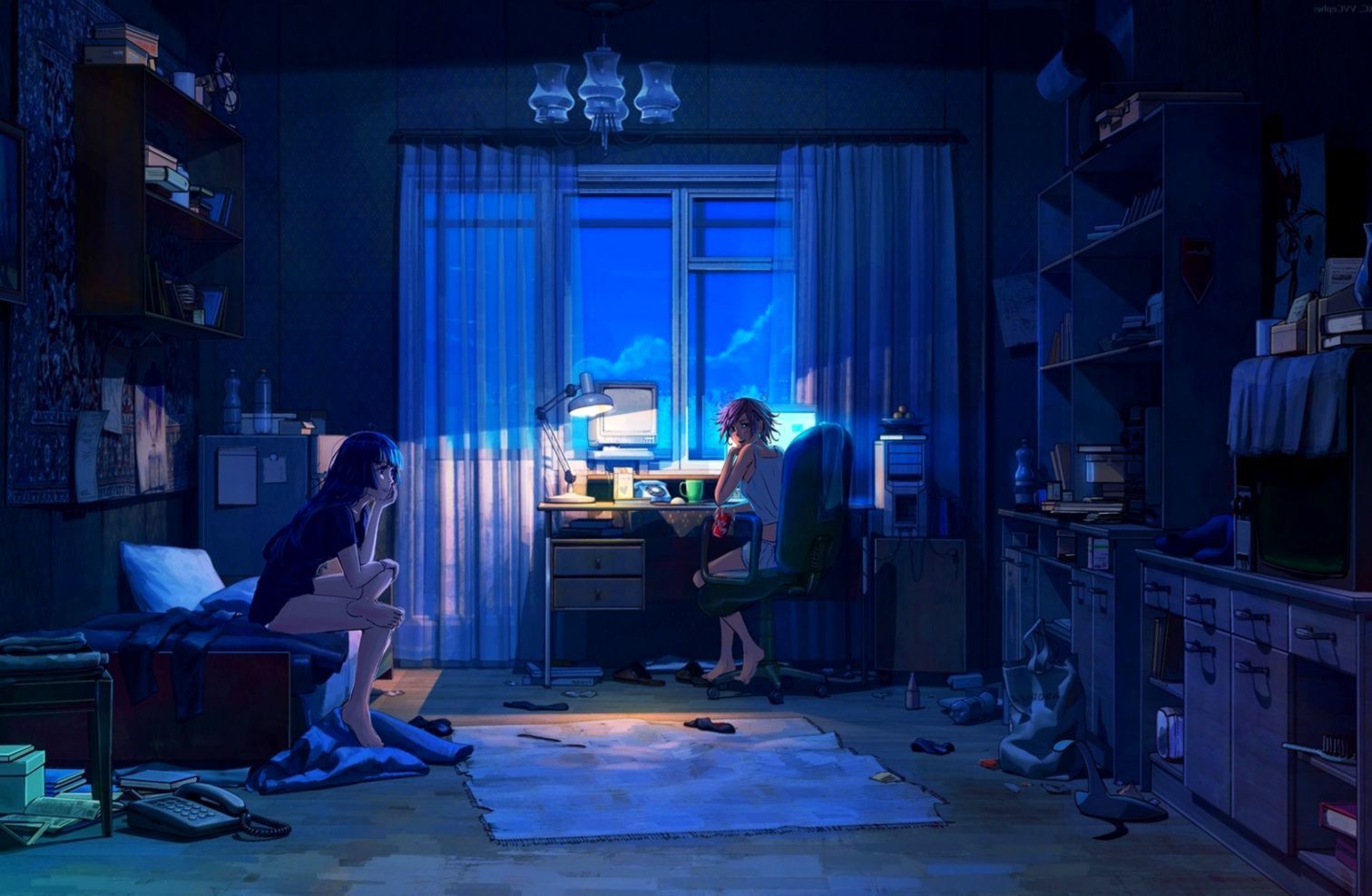 Anime Computer Room Background