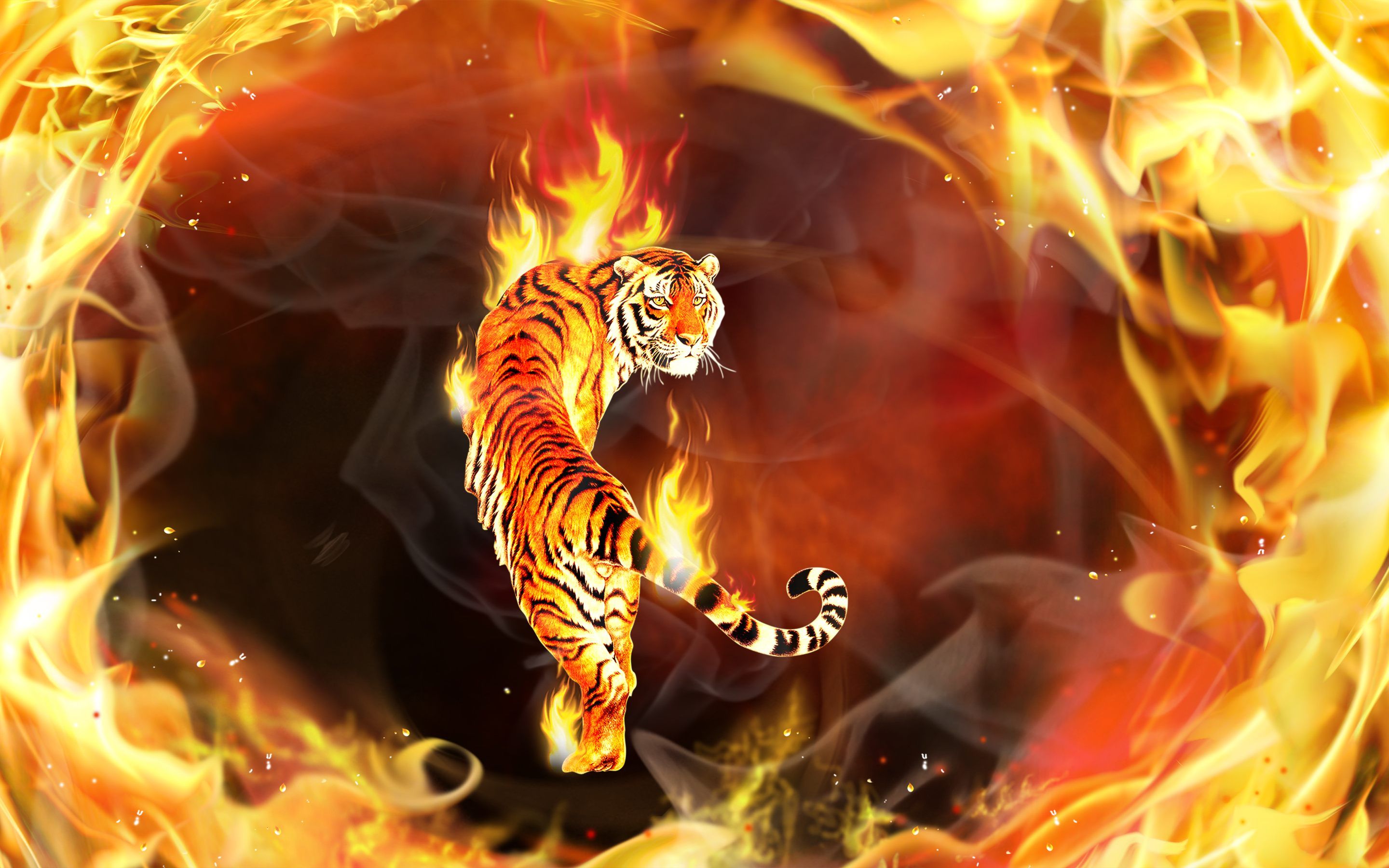 Fire Tiger Fantasy Animal Wallpaper HD Download For Desktop