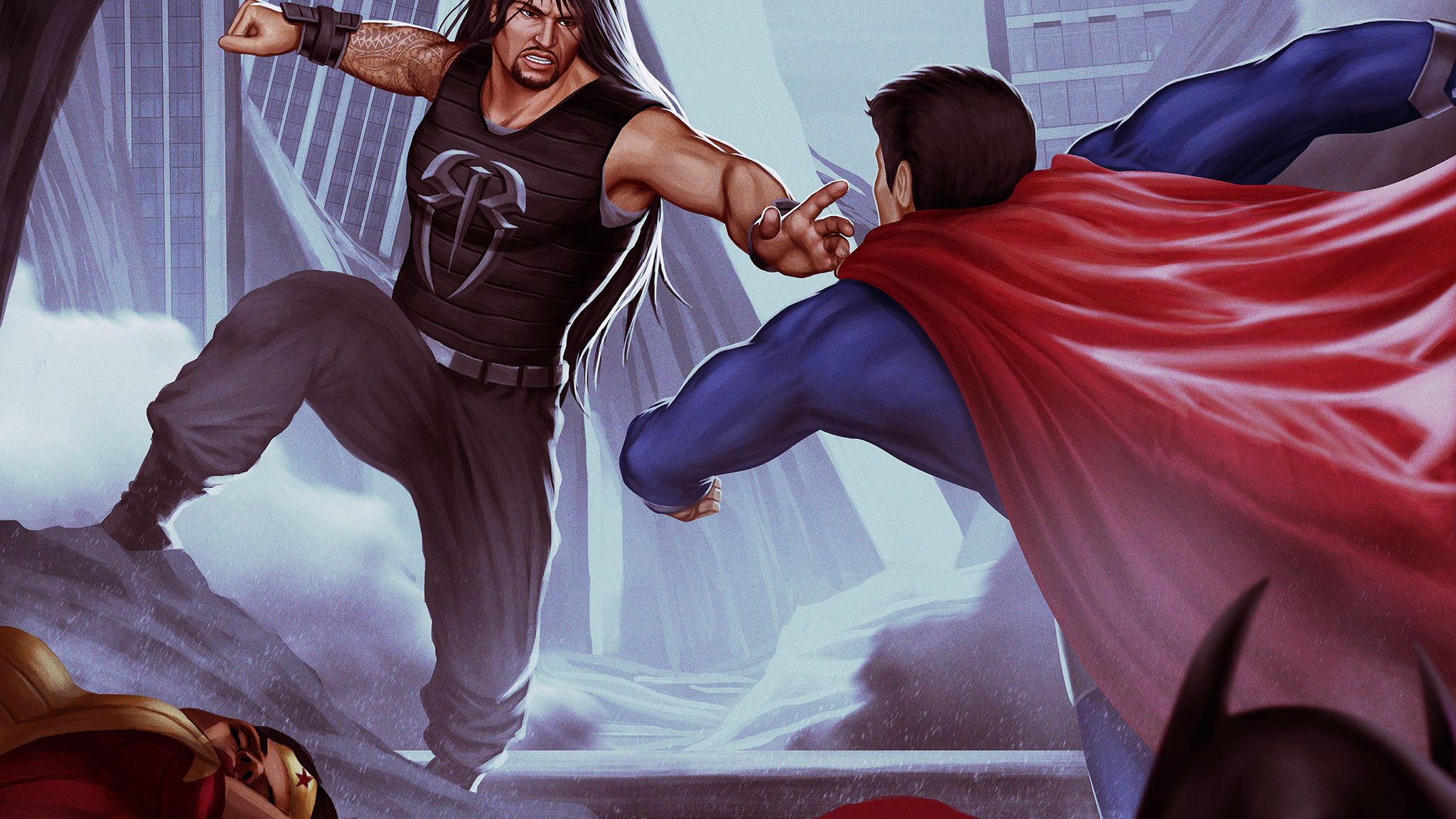 Roman Reigns Vs Superman Art 2048x1152 Resolution HD 4k Wallpaper, Image, Background, Photo and Picture