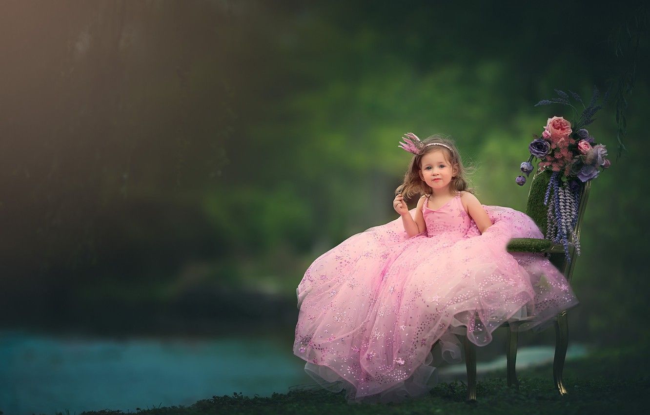 Wallpaper flowers, chair, crown, dress, girl, little Princess image for desktop, section настроения