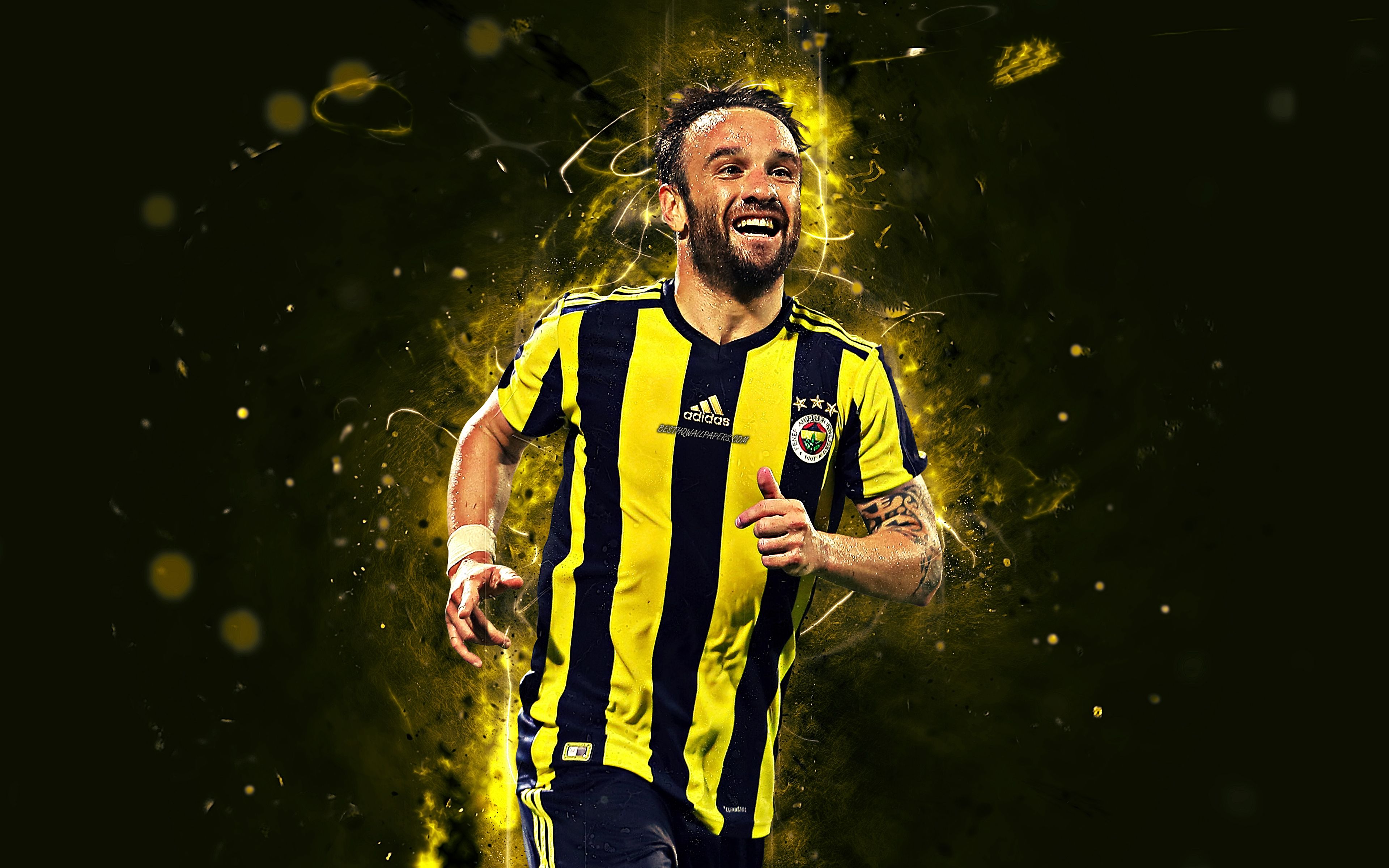 Download wallpaper Mathieu Valbuena, 4k, abstract art, football stars, Fenerbahce, soccer, Valbuena, Turkish Super Lig, footballers, neon lights, Fenerbahce FC for desktop with resolution 3840x2400. High Quality HD picture wallpaper