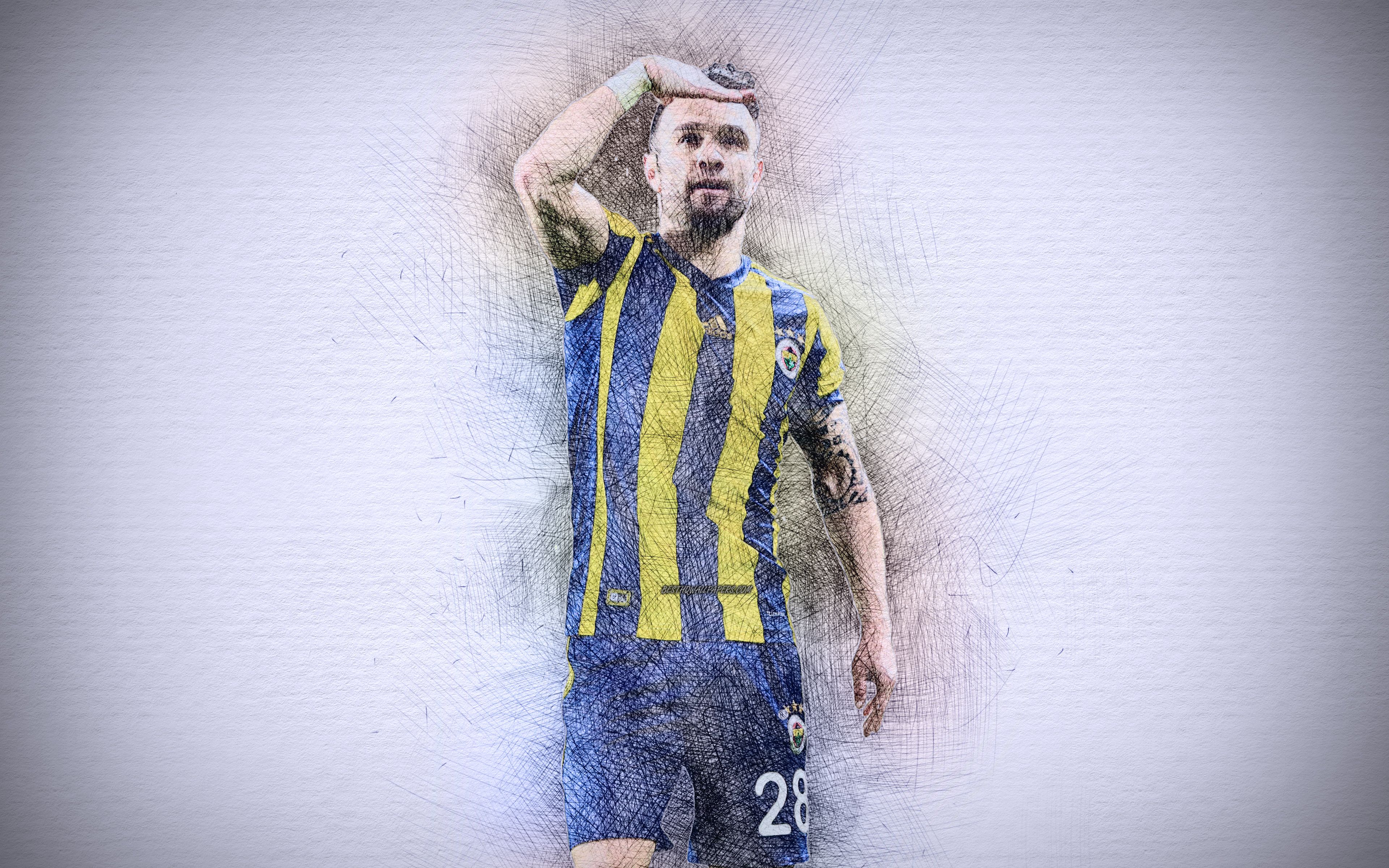 Download wallpaper Mathieu Valbuena, 4k, artwork, Fenerbahce, soccer, Turkish Super Lig, footballers, drawing Valbuena, FC Fenerbahce for desktop with resolution 3840x2400. High Quality HD picture wallpaper