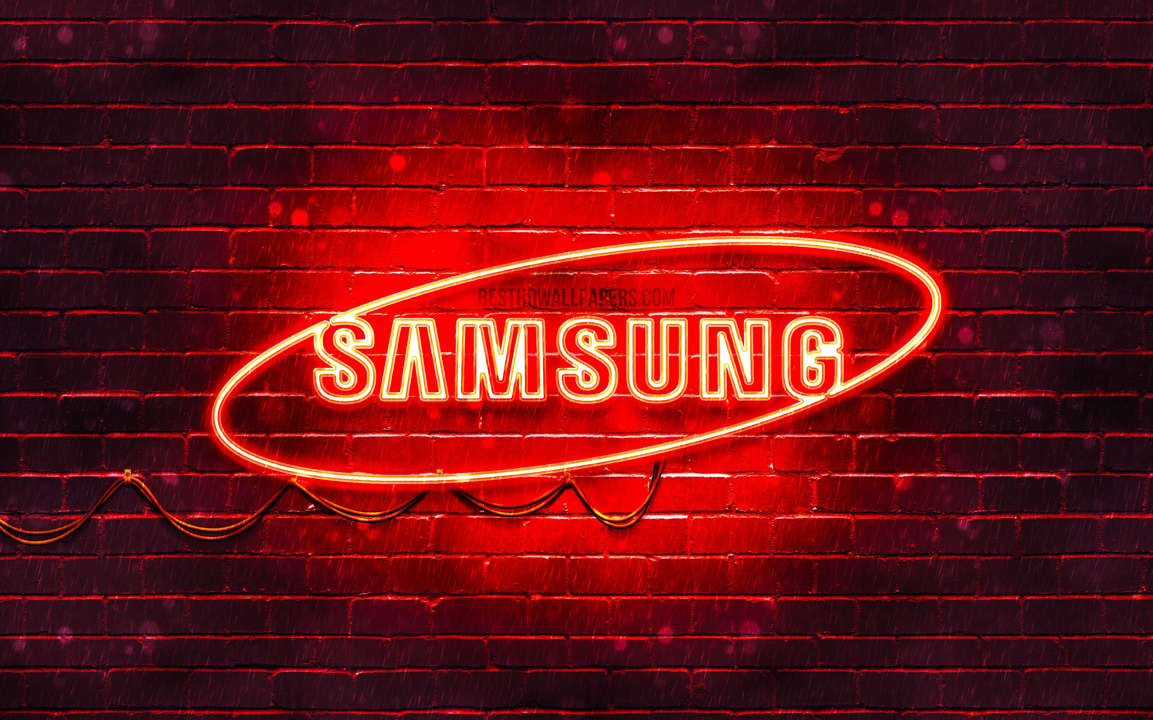 Samsung Red Logo, 4k, Red Brickwall, Samsung Logo, Sign HD Wallpaper