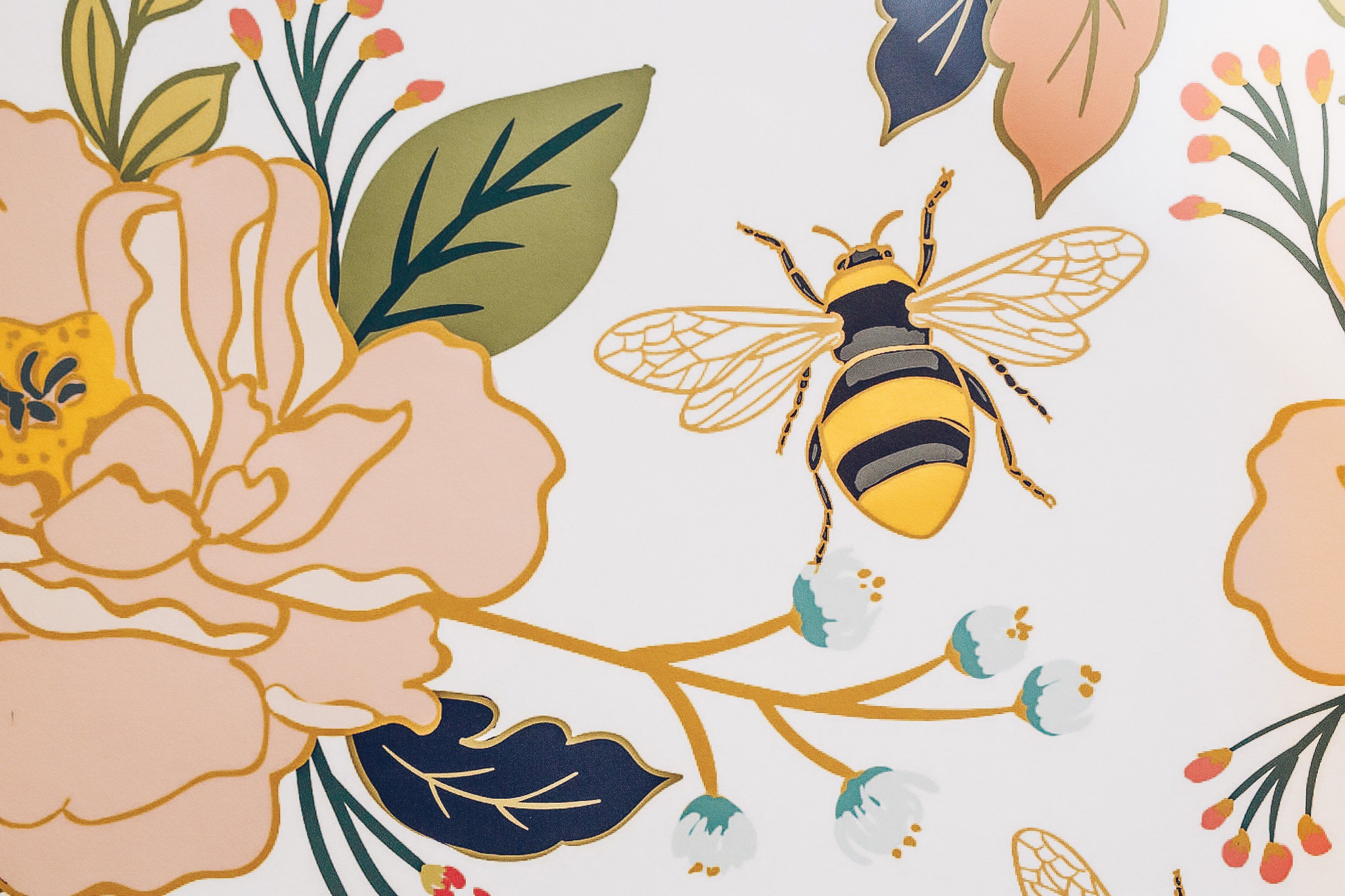 Flower & Honey Bee Wallpaper. Anewall Mural Wallpaper