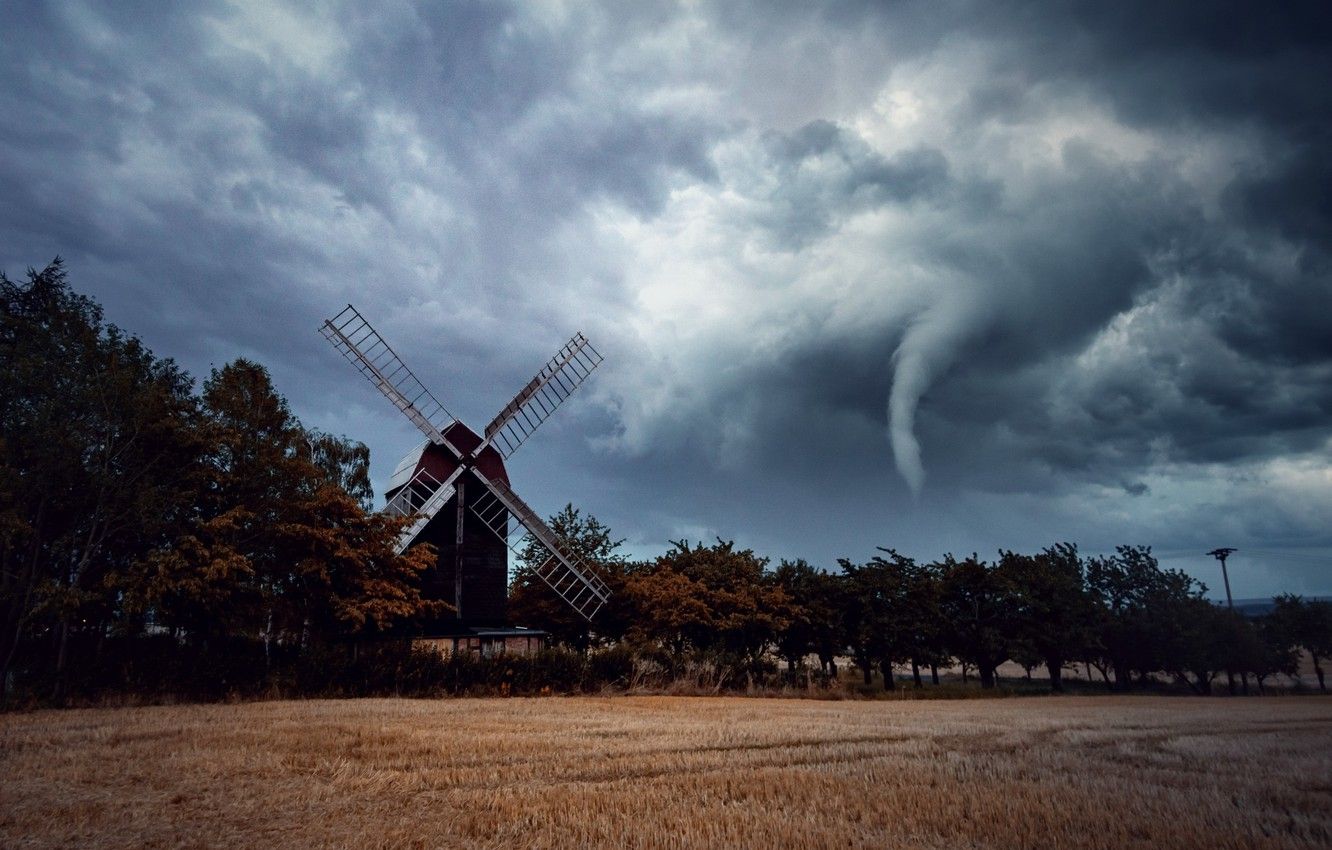 Wallpaper field, storm, mill, tornado image for desktop, section природа