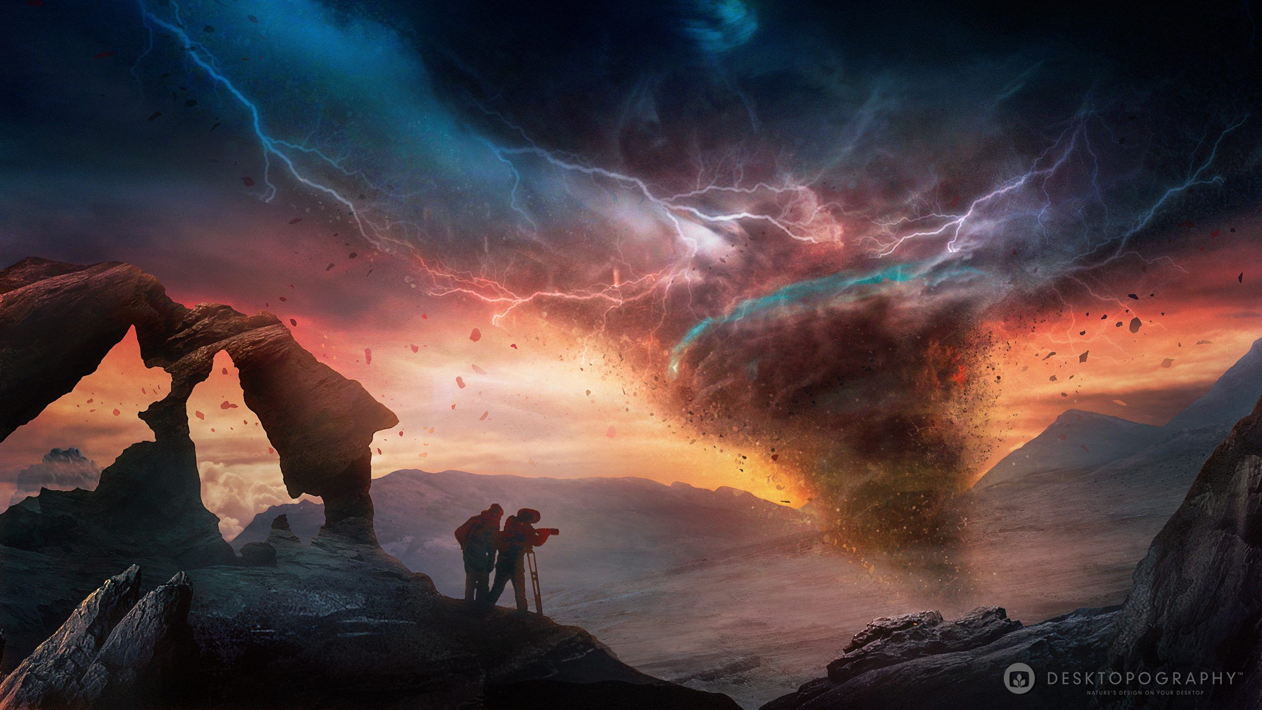 Fantasy Landscape Man Storm Tornado Wallpaper:2560x1440