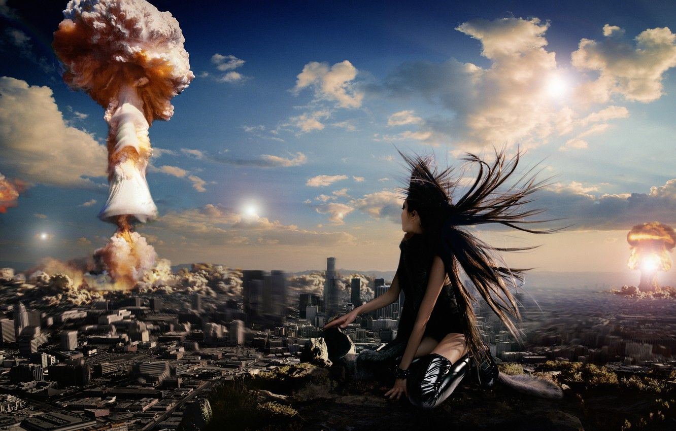 Wallpaper the city, situation, girls, atomic explosion image for desktop, section ситуации