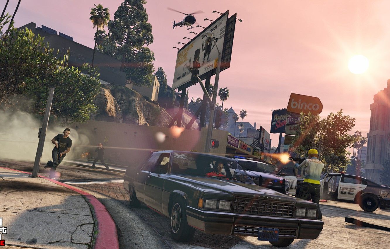 Wallpaper machine, police, helicopter, shootout, Grand Theft Auto V, gta gta online image for desktop, section игры