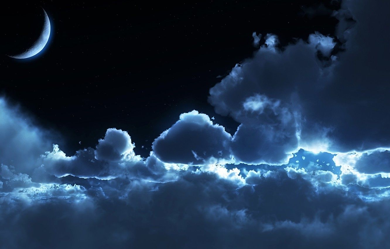 Wallpaper clouds, night, moonlight, moonrise image for desktop, section рендеринг