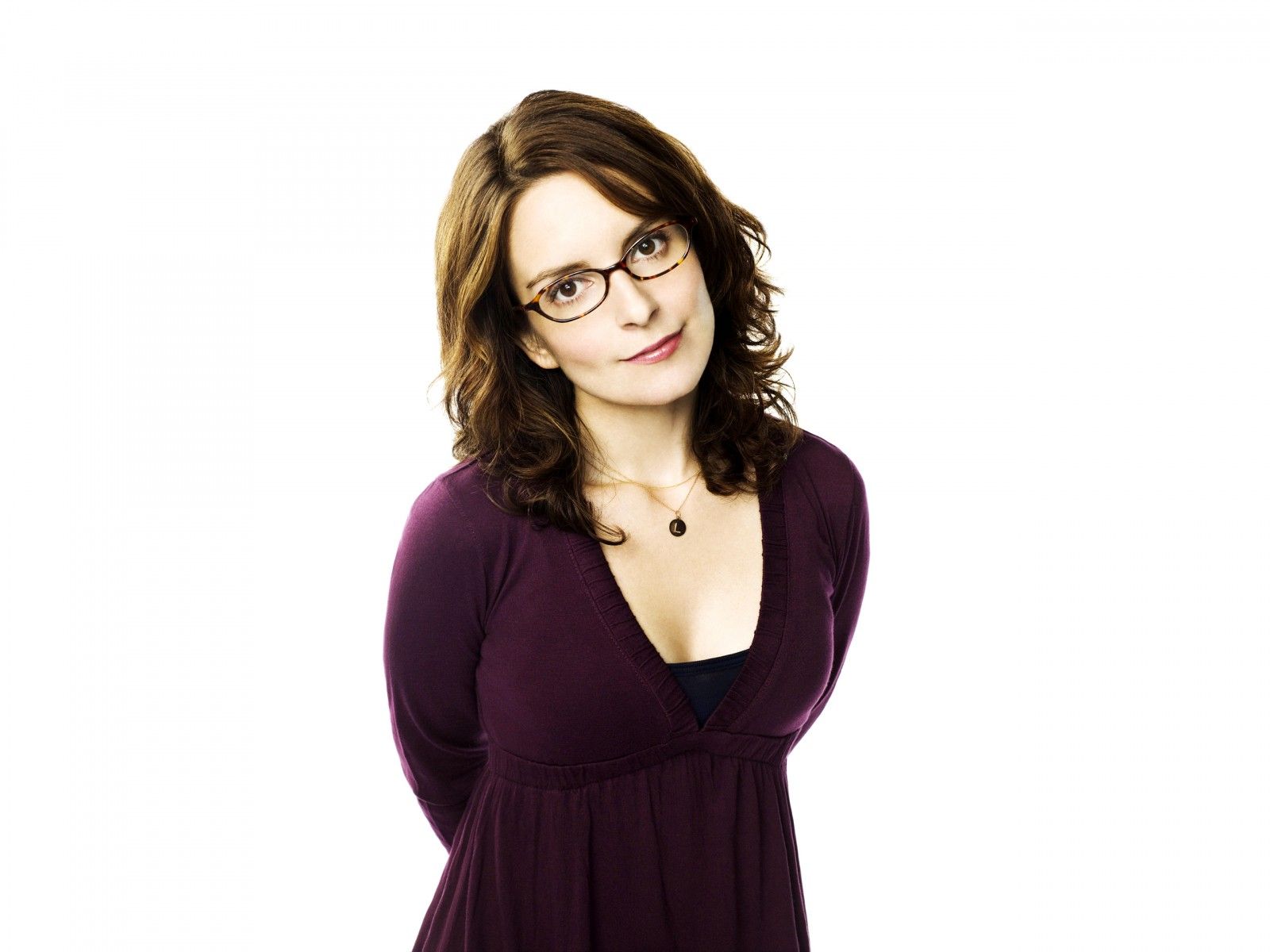 Wallpaper, long hair, brunette, glasses, actress, dress, clothing, magenta, hand, neck, hairstyle, gown, photo shoot, brown hair, outerwear, sleeve, formal wear, tina fey 2560x1920