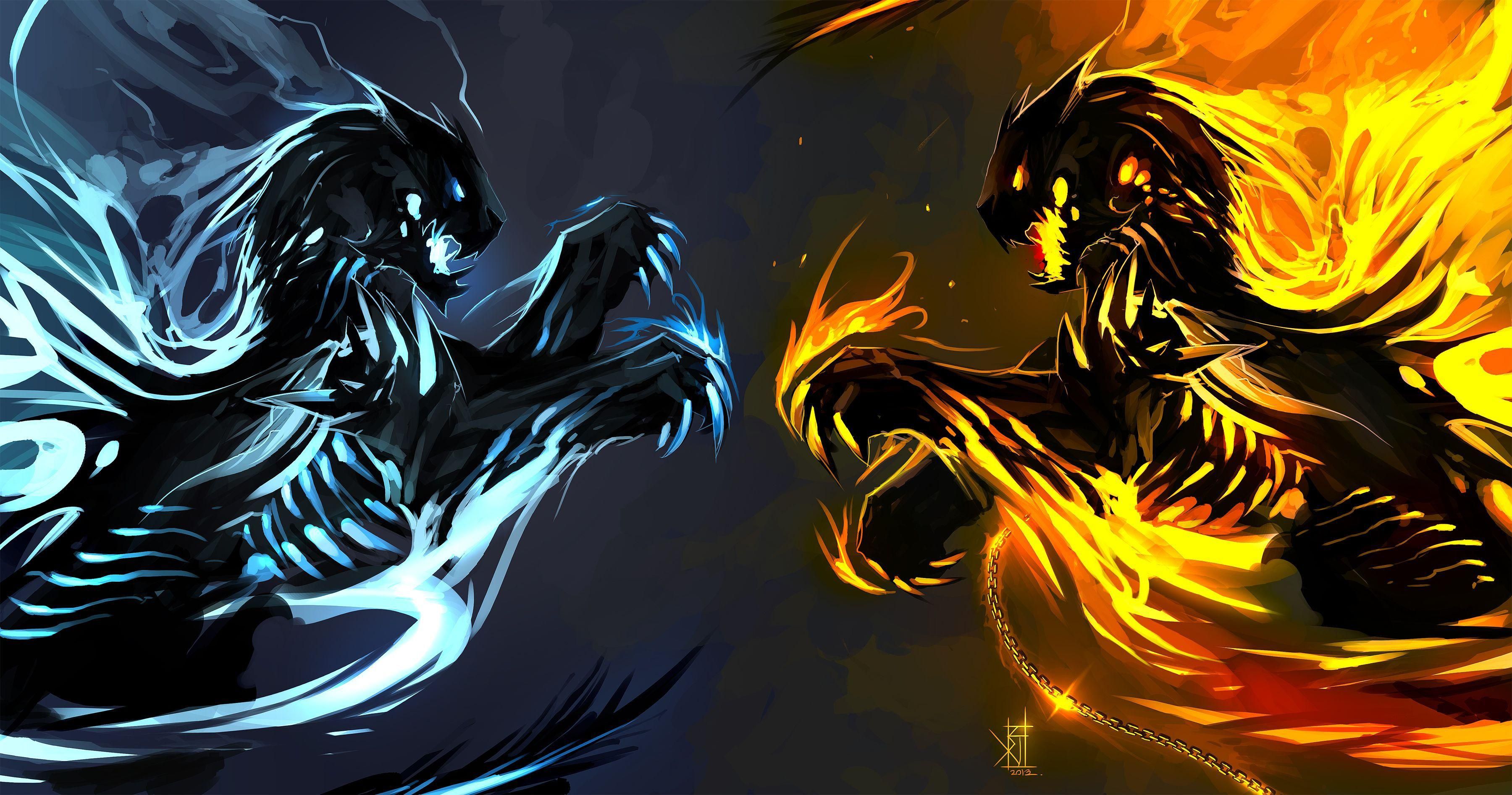 3D Fire and Ice Wolves