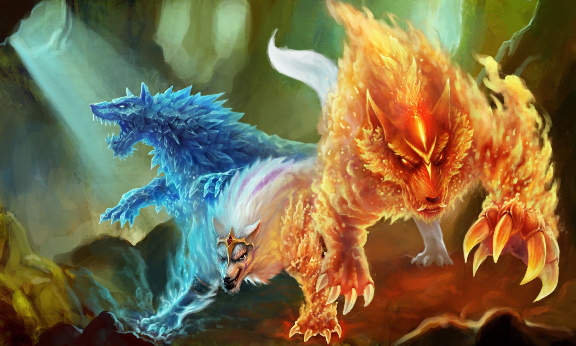 Cool Fire And Ice Wolf Wallpaper