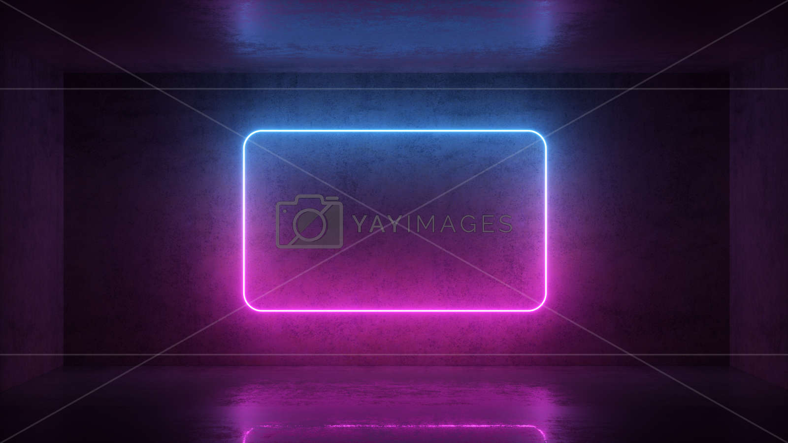 3D Render Of Neon Frame On Background In The Room