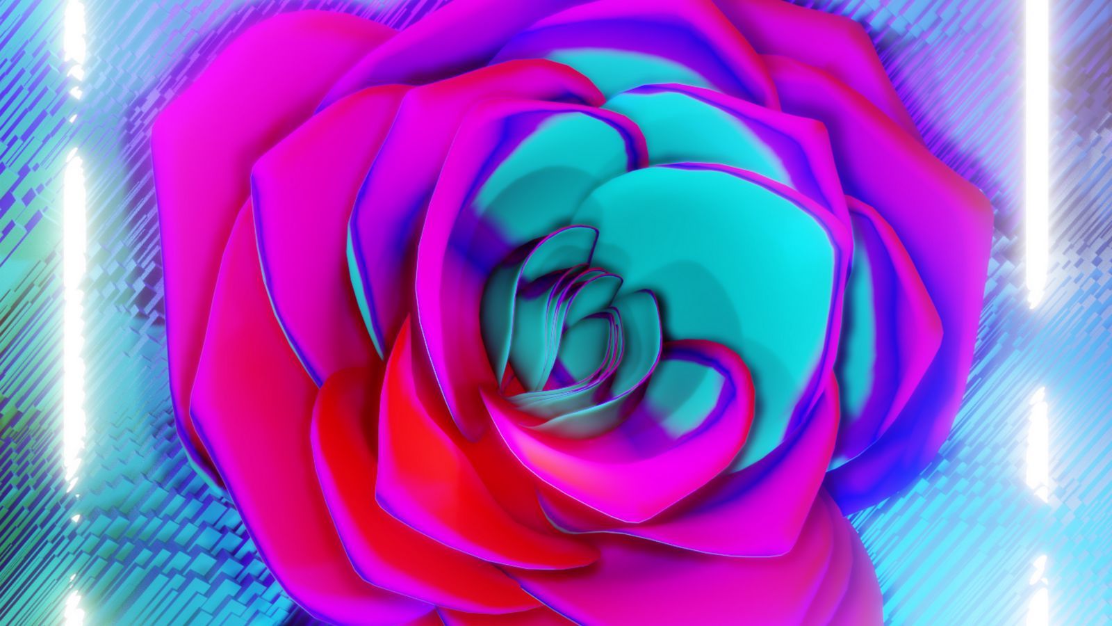 Download wallpaper 1600x900 flower, neon, frame, glow, bright widescreen 16:9 HD background