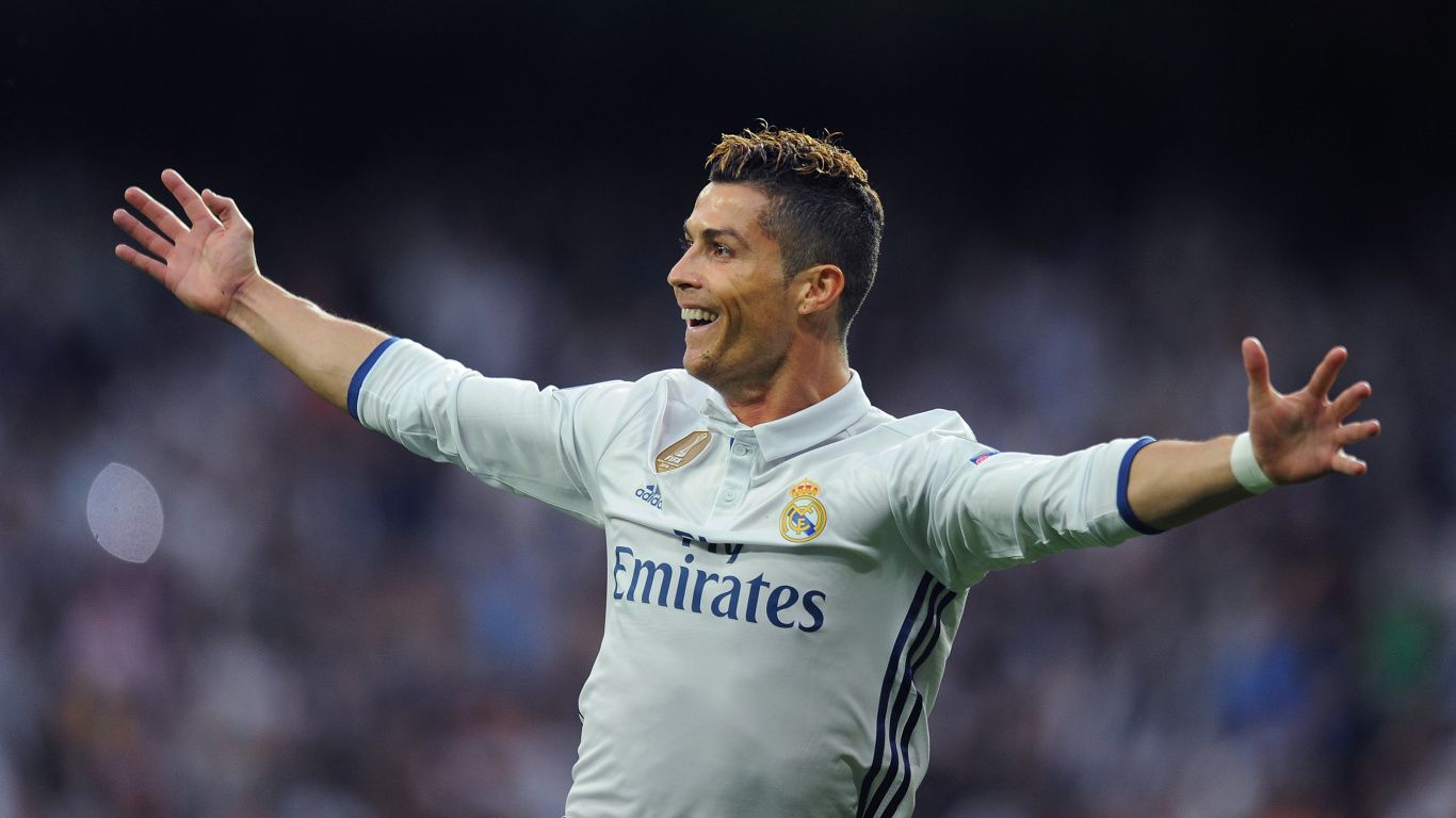 Download Cristiano Ronaldo, celebrating goal, sports, soccer wallpaper, 1366x Tablet, laptop
