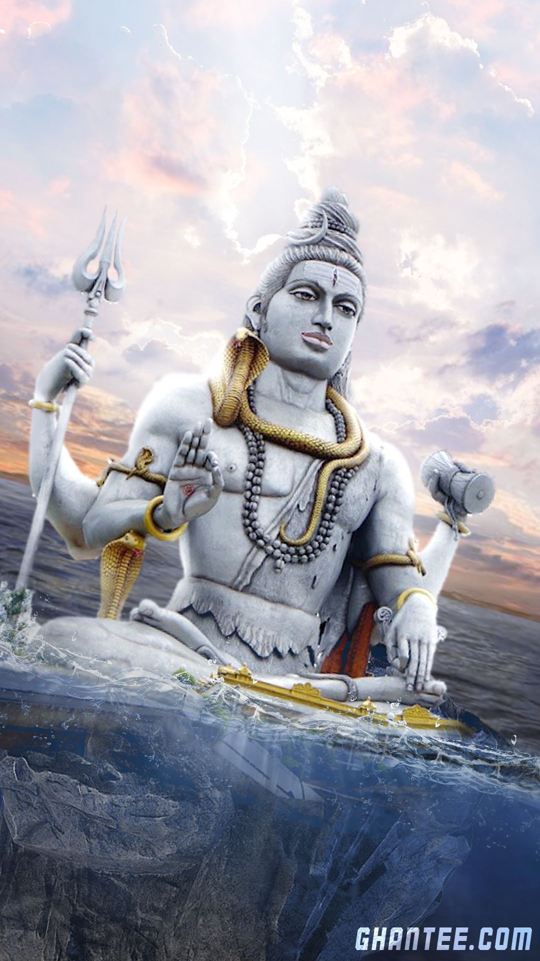 lord shiva statue in water HD phone wallpaper