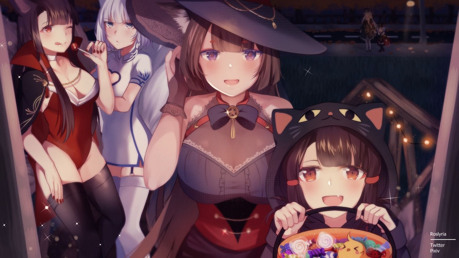Roslyria Azur Lane Akagi Chan (azur Lane) Akagi (azur Lane) Amagi (azur Lane) Kaga (azur Lane) Manjuu (azur Lane) Animal Ears Breast Hold Chinadress Halloween Leotard Nekomimi No Bra See Through Stockings Tail