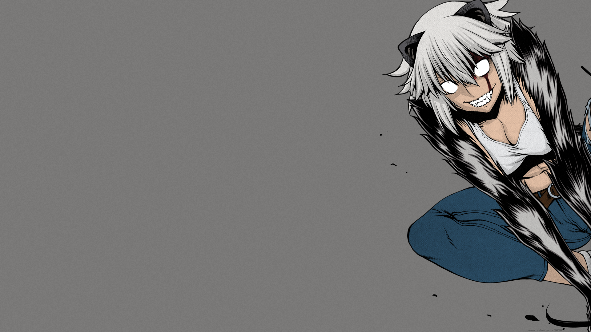 Killing Bites Hitomi Uzaki Sumita Kazasa Short Hair White Hair Jeans White Eye Animal Ears Hybrid An Wallpaper:1920x1080