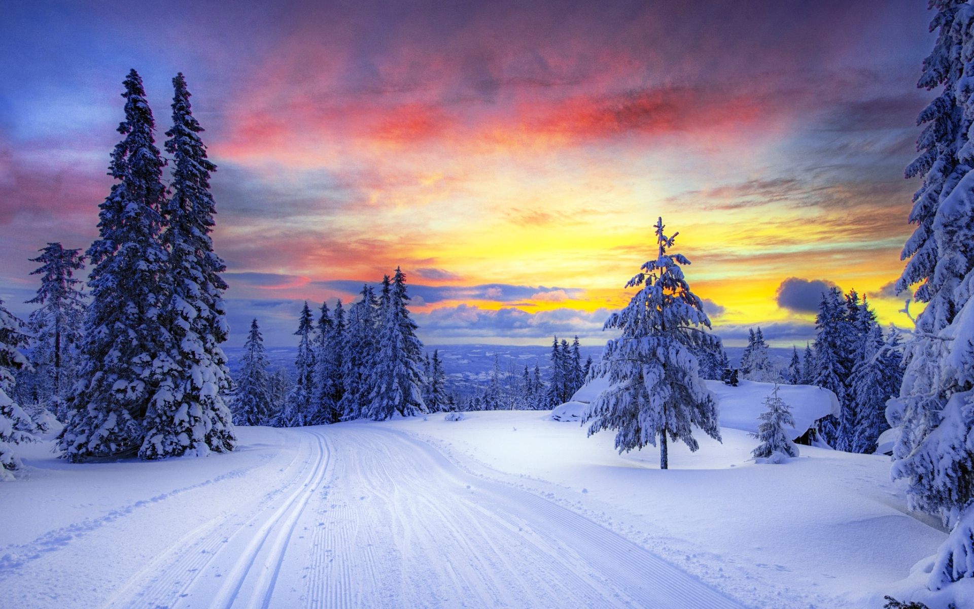 Snowy Sunset Wallpaper