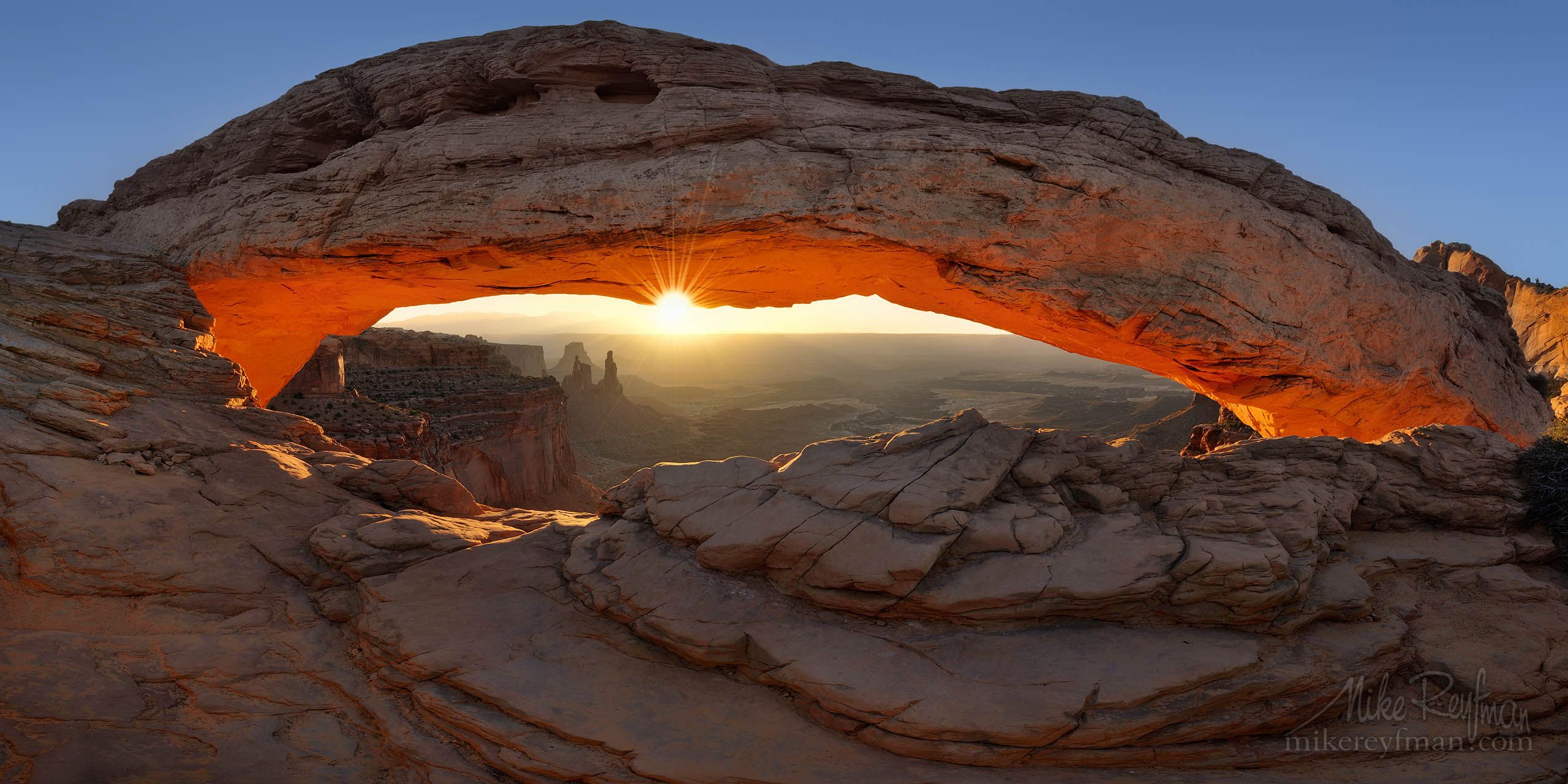 Sunrise At Mesa Arch. Canyonlands National Park Near Moab, Utah, USA. P12 MROsX6598 18 Pano. Selected Panoramic Image With 2:1 Aspect Ratio Mike Reyfman Photography. Fine Art Prints. Stock Image, Nature Abstracts