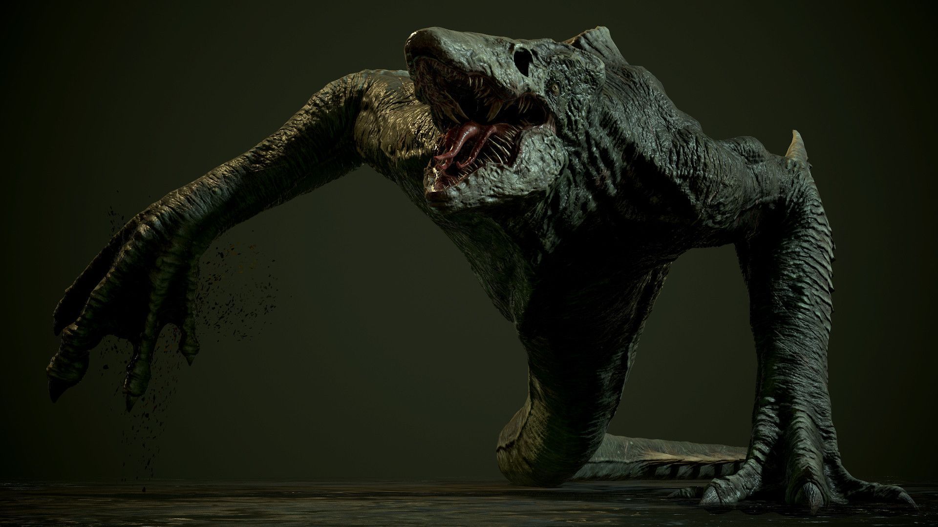 Skullcrawler, uses its prehensile tongue to eat its prey. Monster artwork, King kong skull island, Kaiju monsters