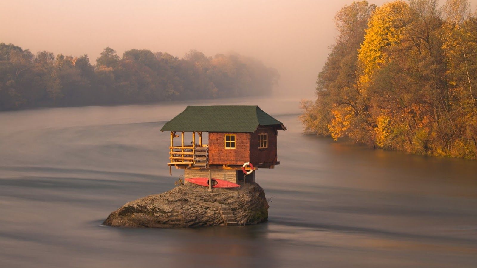 Beautiful HD Wallpaper: Beautiful River House Photo in Serbia