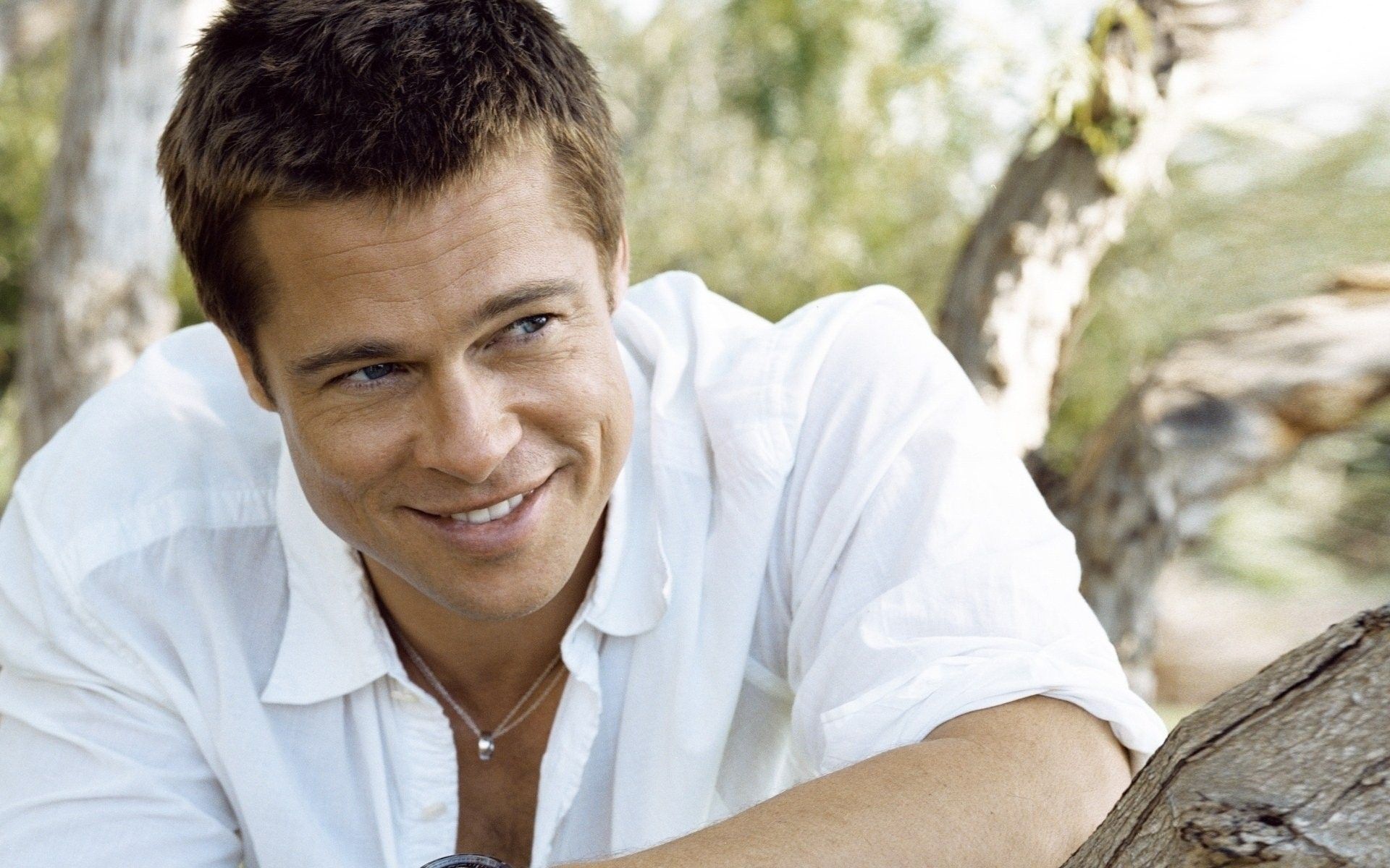 Brad Pitt in White Shirt With Smiling