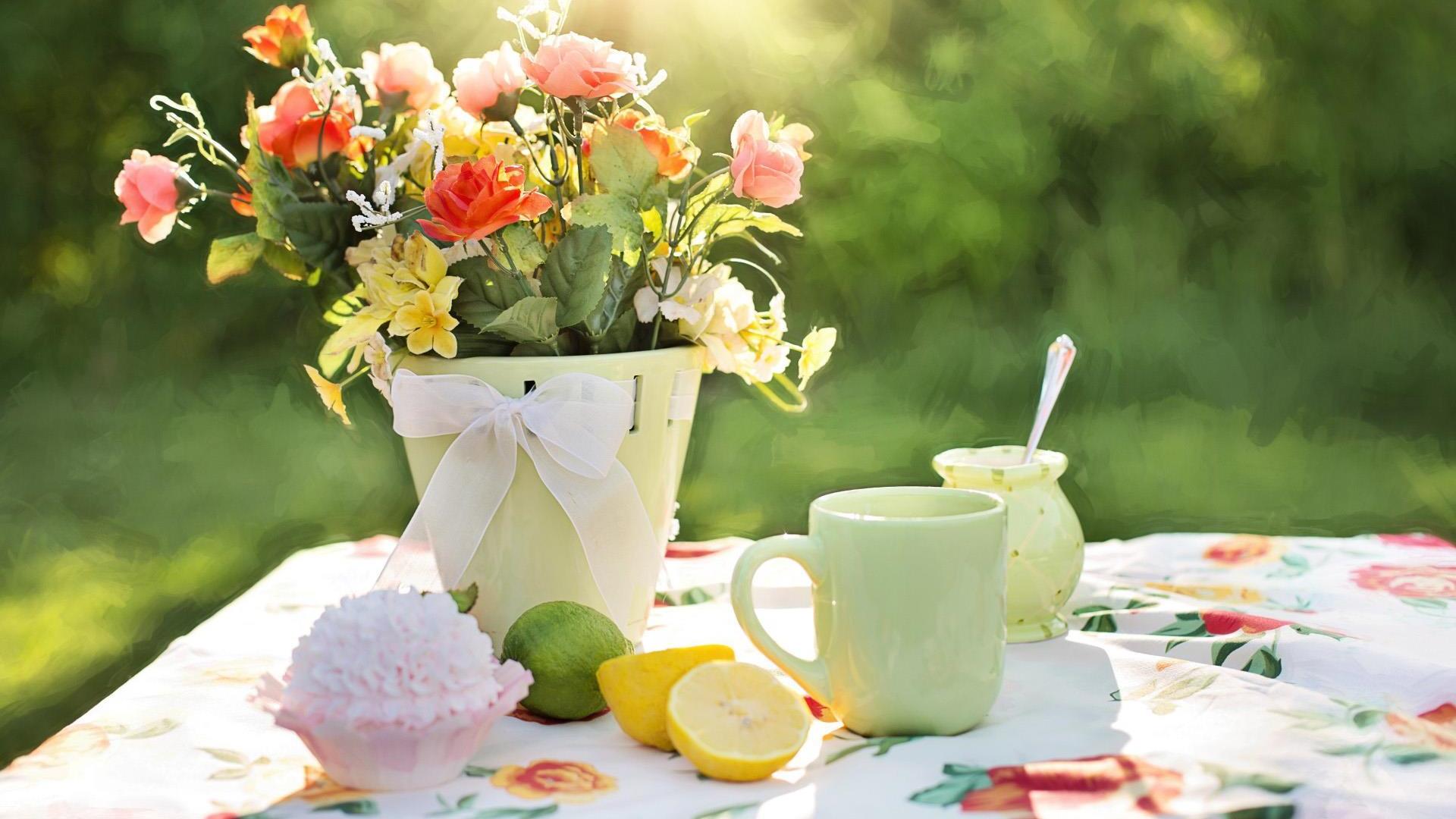 Spring tea party. Wallpaper for Android