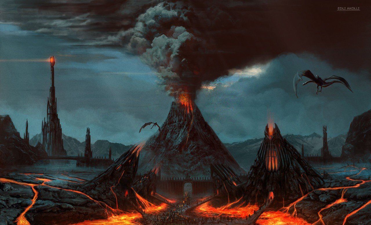 Nazgûl, Sauron, The Eye of Sauron, The Lord of the Rings, Mordor, Mount Doom, Lava, Artwork, Concept art, Fantasy art, Barad dûr Wallpaper HD / Desktop and Mobile Background