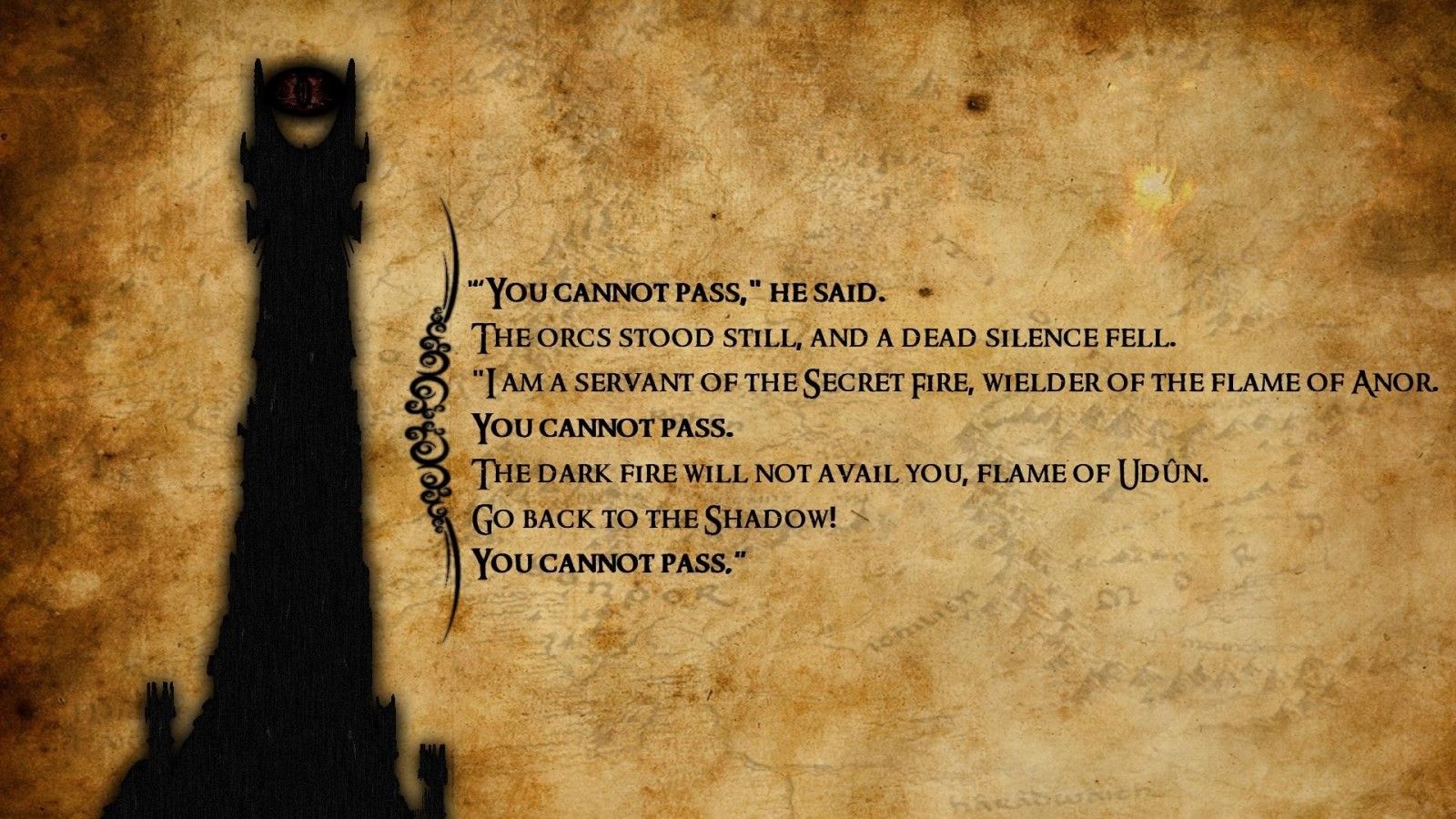 Wallpaper, The Lord of the Rings, Gandalf, quote, movies, Balrog, Barad d r, The Eye of Sauron 1920x1080