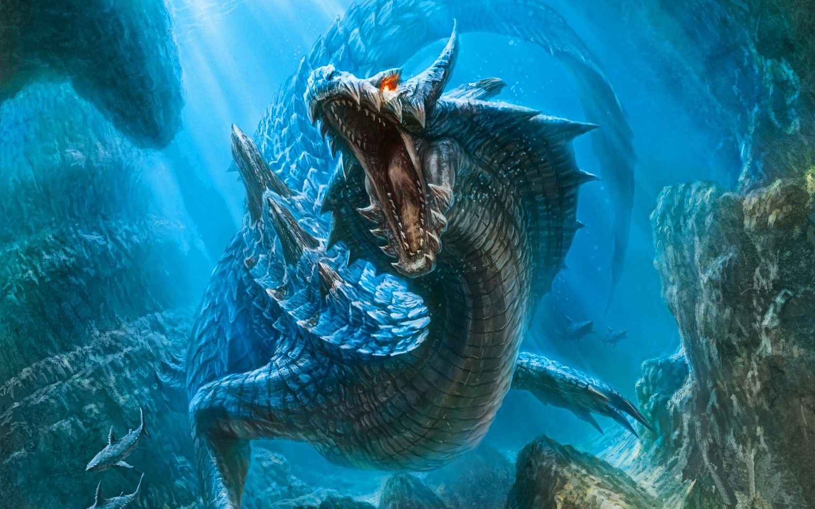 digital art, sea monsters, sunset, sea, Monster Hunter, mythology, Lagiacrus, screenshot, computer wallpaper, fictional character