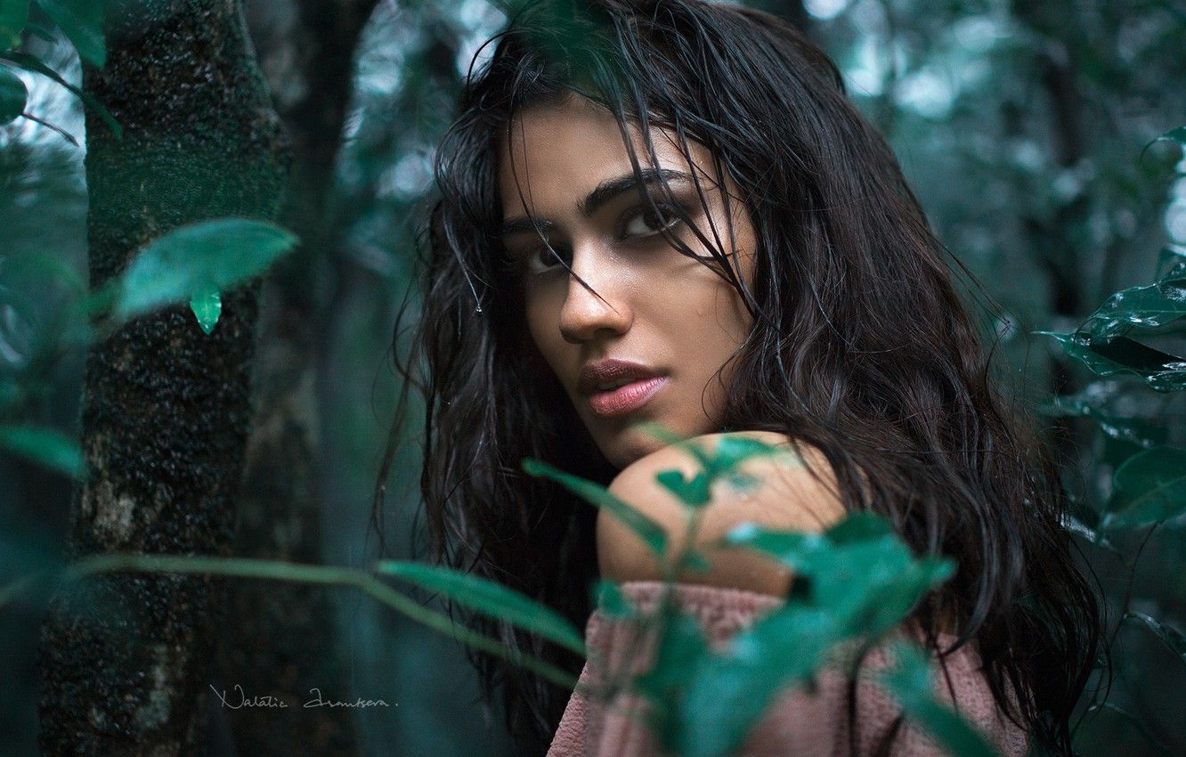 Wallpaper Girl, dark, forest, model, lips, look, latina image for desktop, section девушки