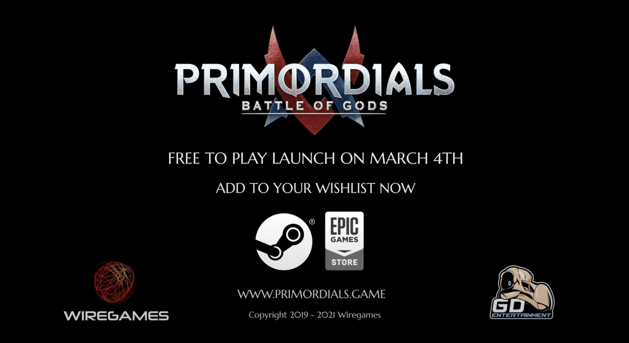 Wiregames and GD Entertainment announce that Primordials: Battle of Gods is now available to play for free on Steam and the Epic Games Store