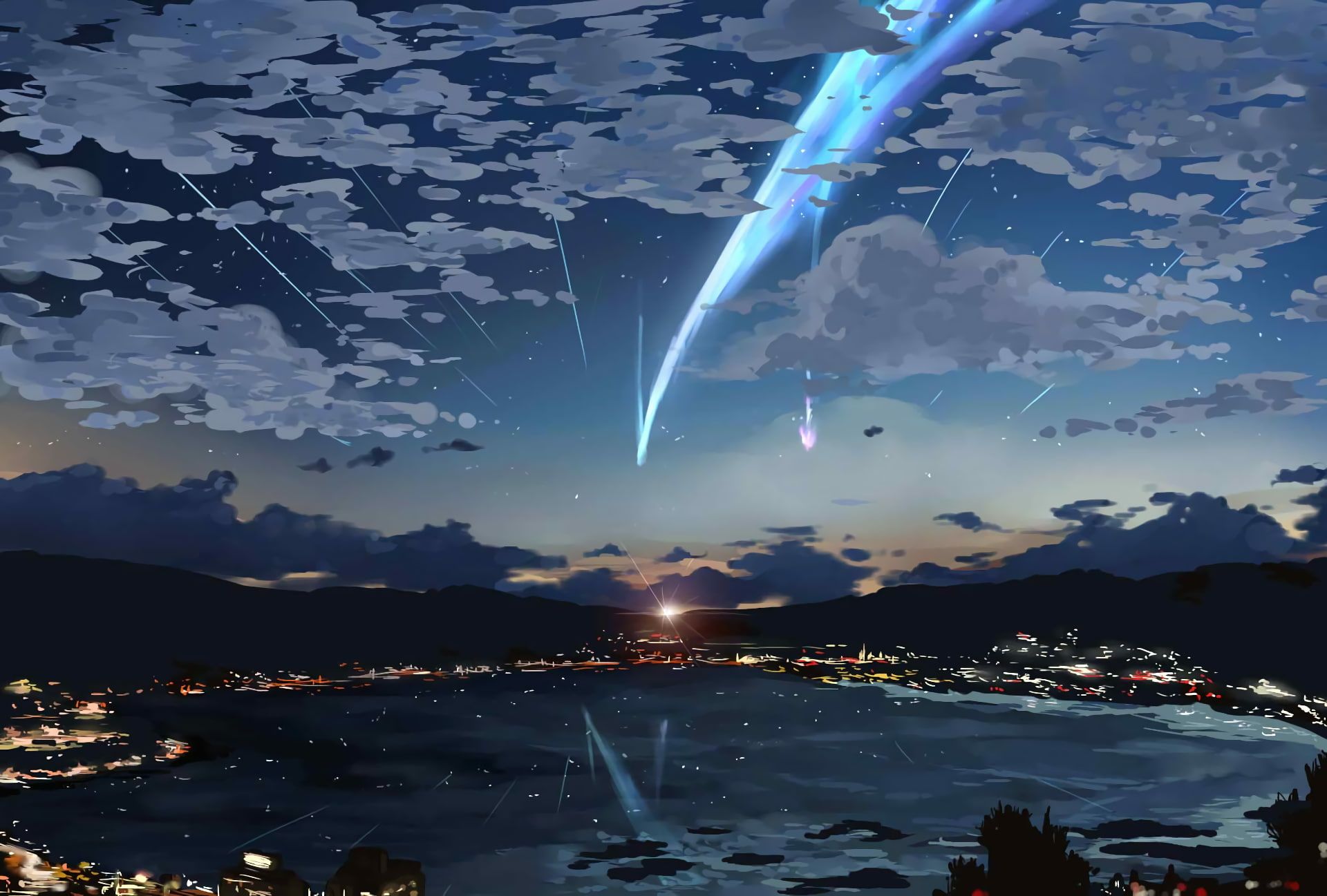 Wallpaper: body of water, your name, sky, stars, kimi no na wa, lights, Anime • Wallpaper For You HD Wallpaper For Desktop & Mobile