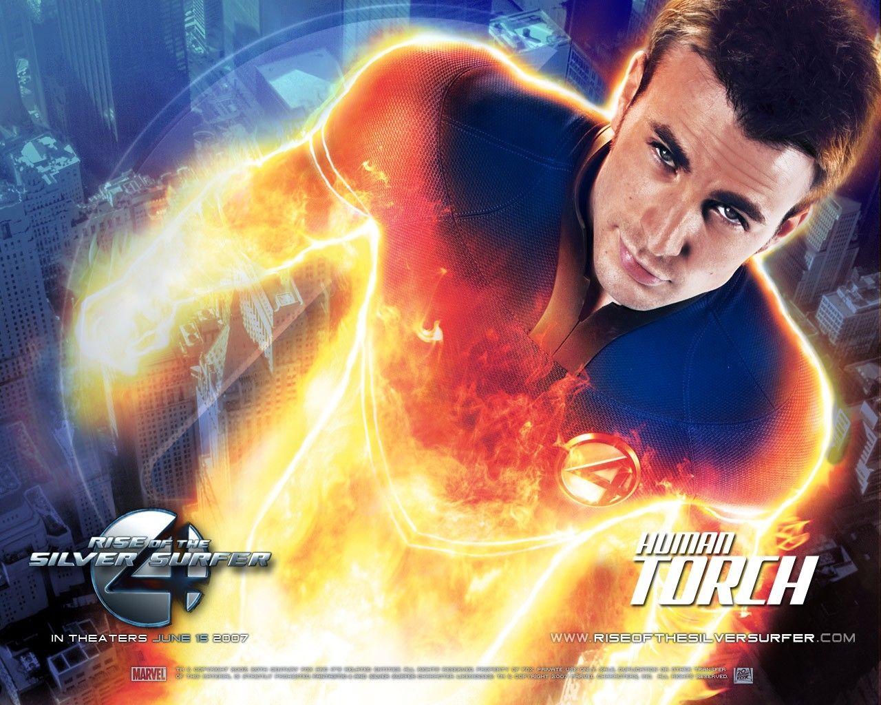 Wallpaper, fantastic Human Torch, johnny storm, Chris Evans, rise of the silver surfer 1280x1024