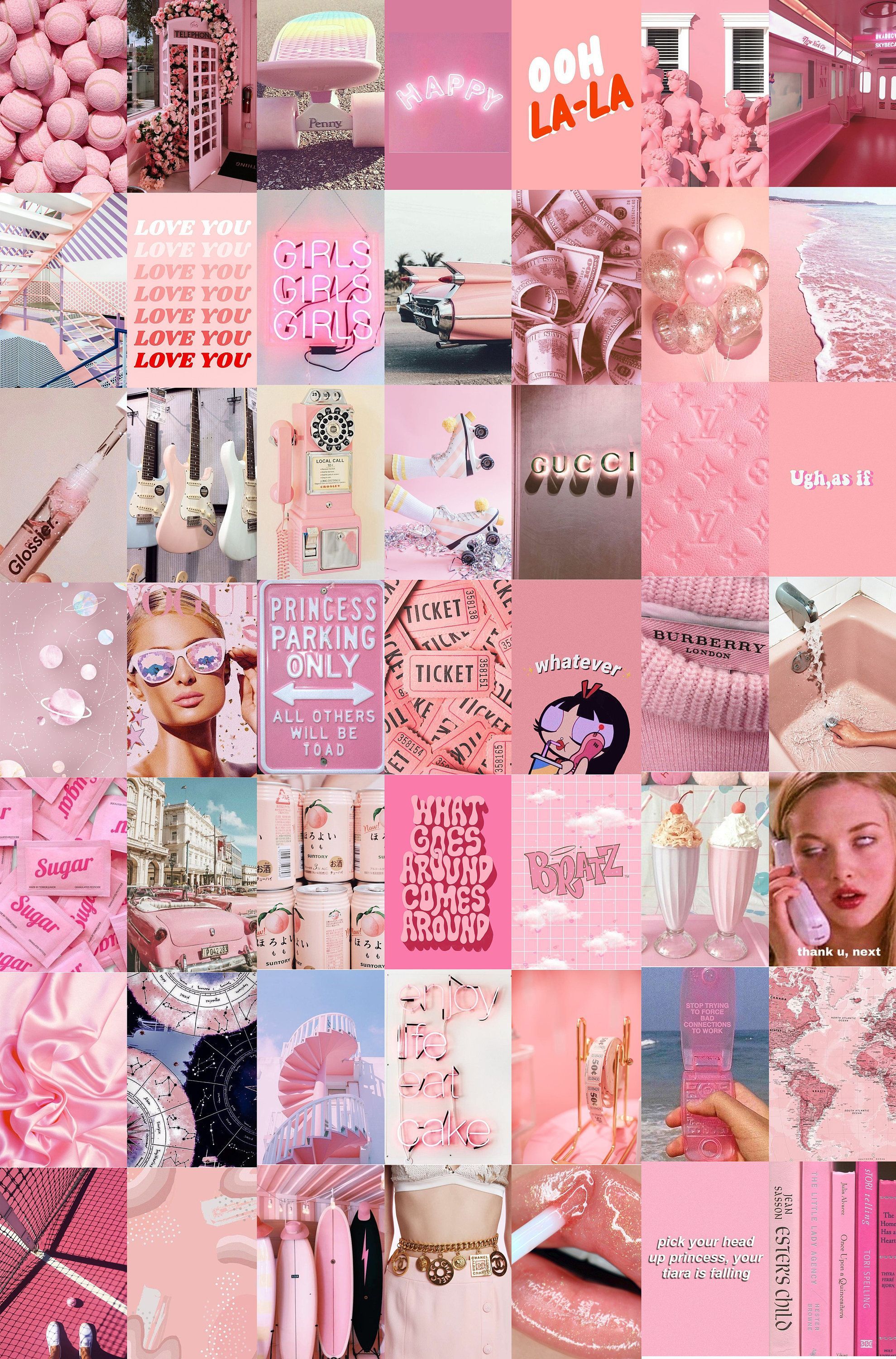 Aesthetic Wall Collage Kit Boujee Wall Collage Dorm Room. Etsy. Pink wallpaper girly, Pink walls, Wall collage decor
